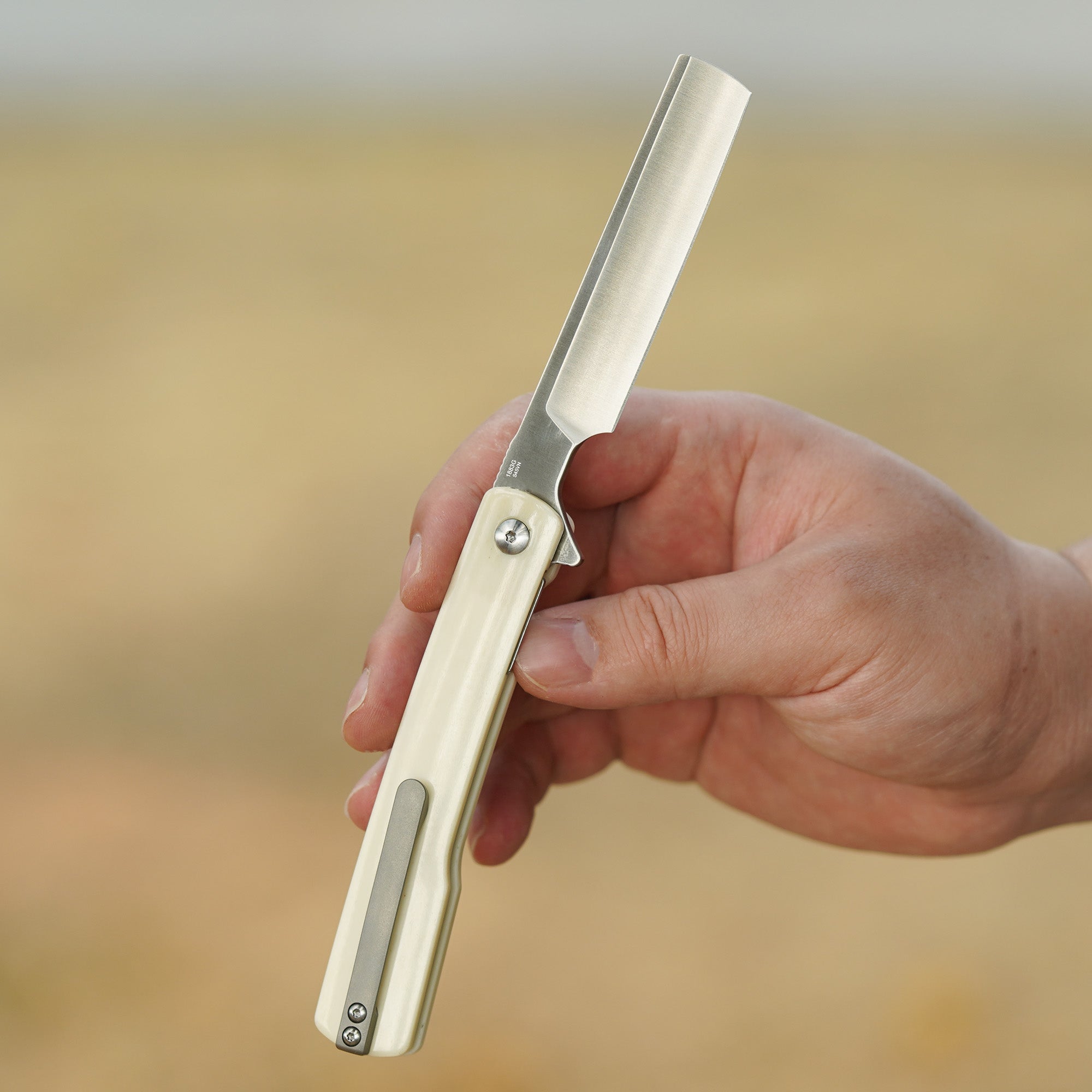 Artisan Cutlery Orthodox V2 Flipper & Liner Lock Knife Bovine Bone Handle (3.54'' Sand Polish CPM S45VN Blade) 1883G-BB (Limited)