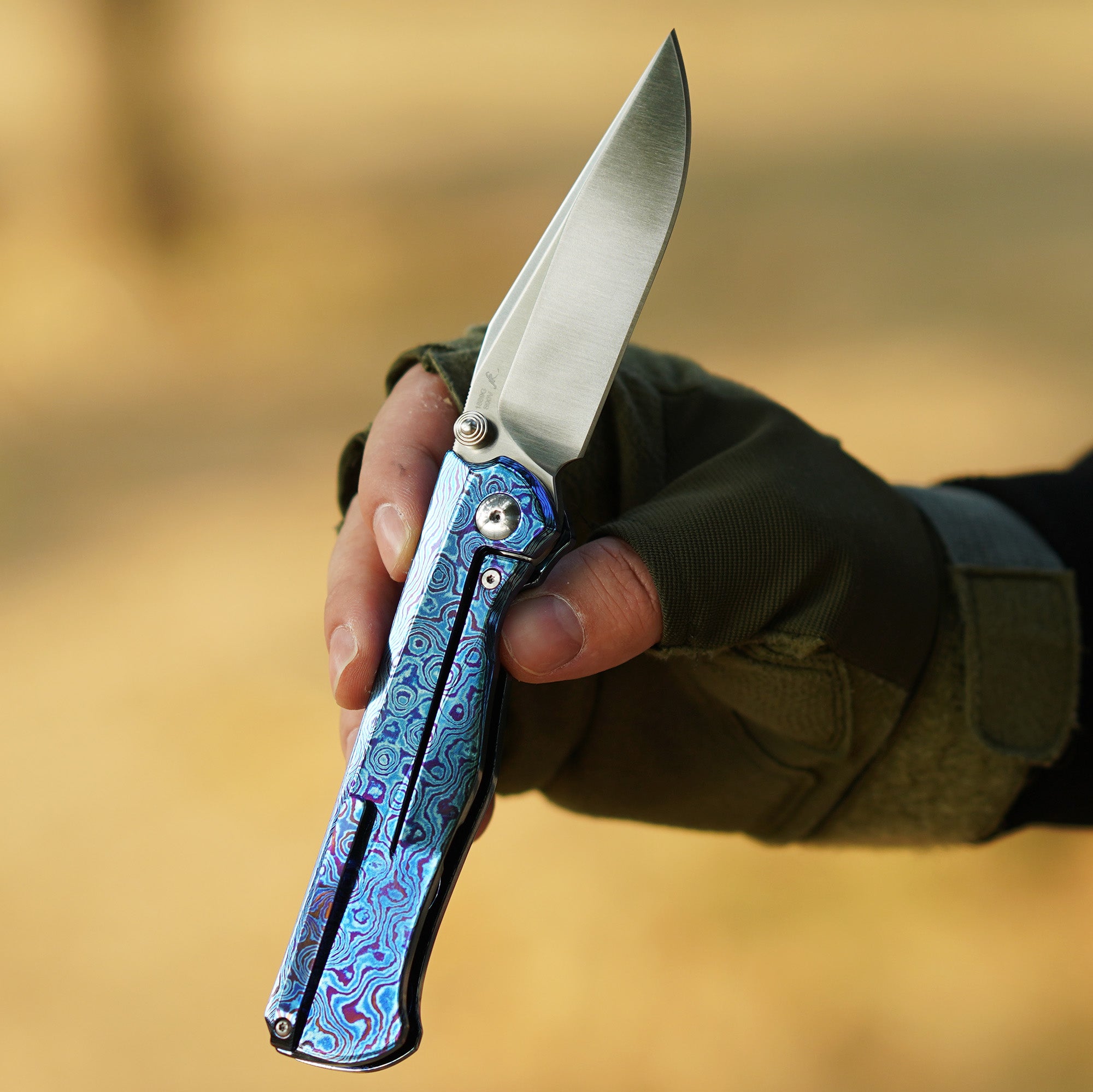 Artisan Cutlery Crusoe ATZ-1869G S90V Blade Titanium Damascus Handle Folding Knives (Limited)