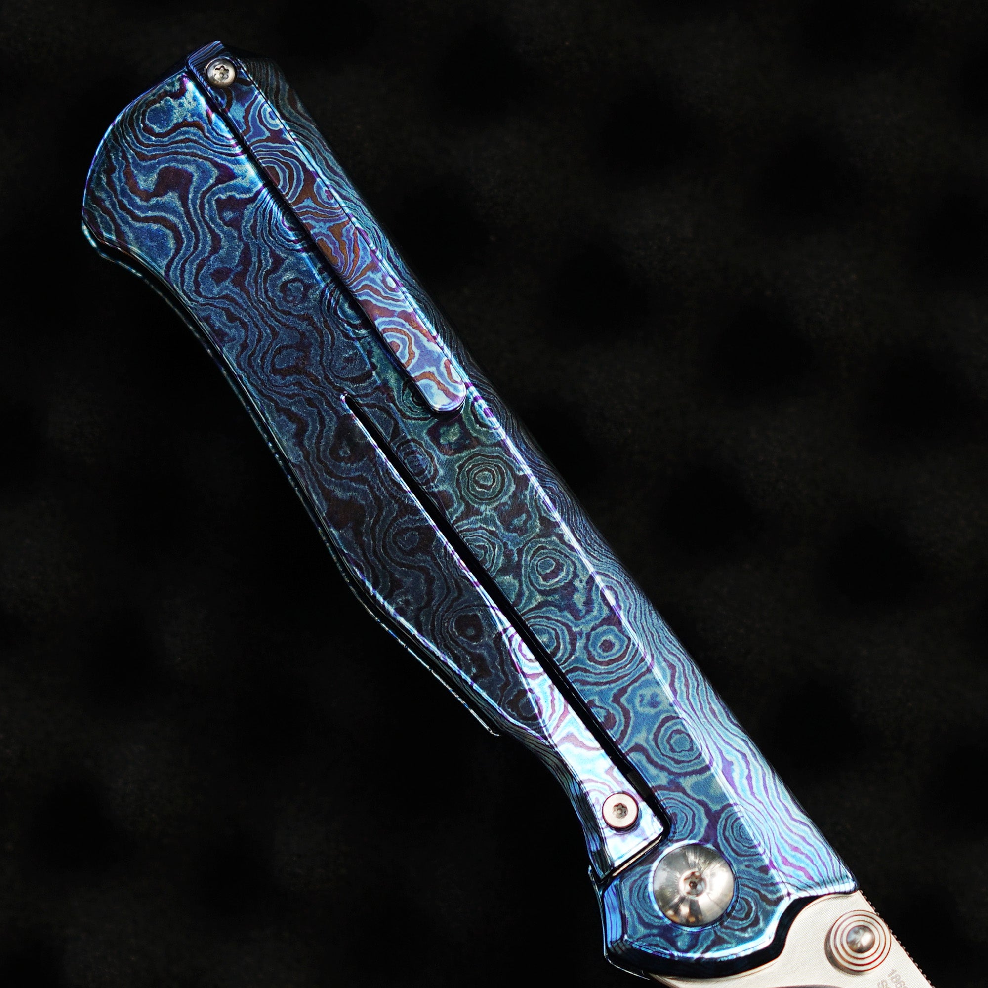 Artisan Cutlery Crusoe ATZ-1869G S90V Blade Titanium Damascus Handle Folding Knives (Limited)
