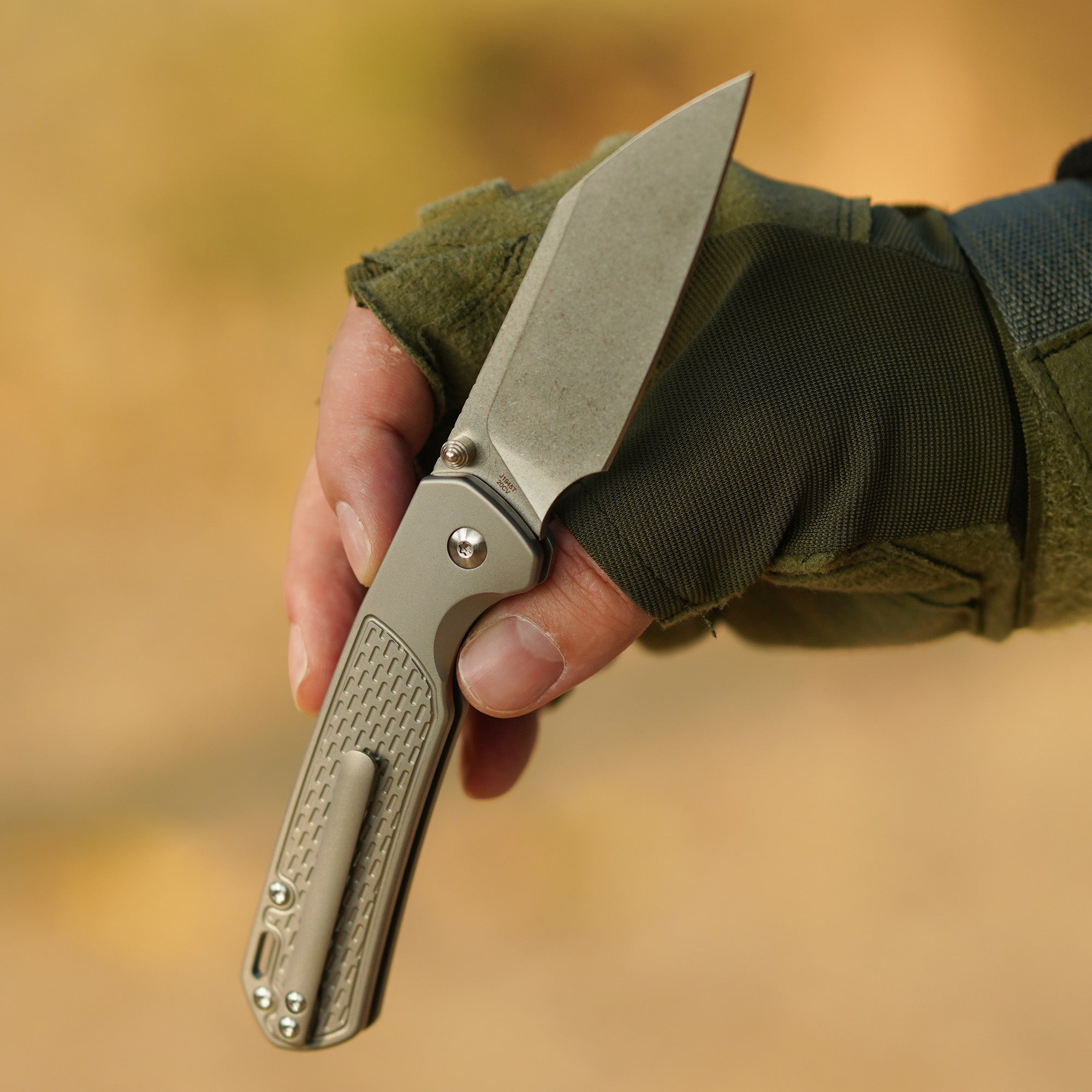 CJRB Pyrite-Light J1945T CPM 20CV Steel Titanium Handle Folding