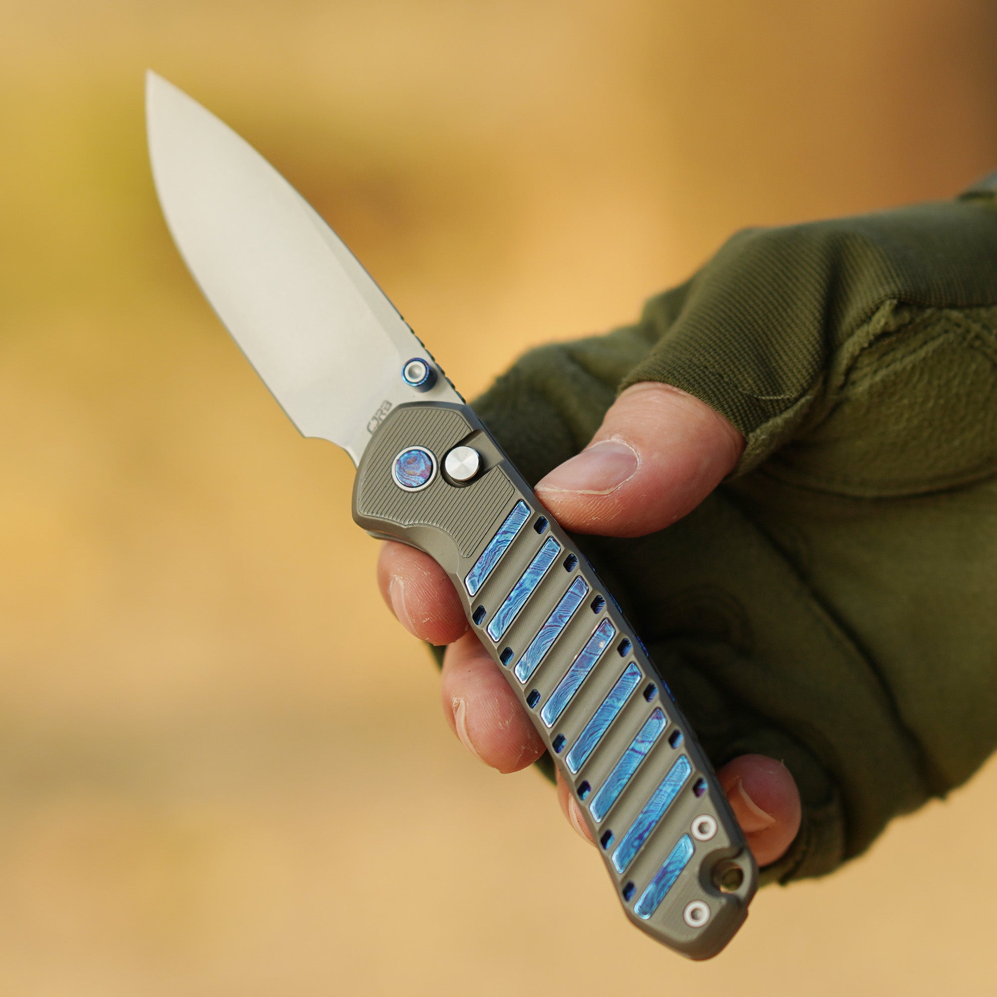 CJRB Galactic Pyrite J1925G S90V Blade Titanium and Titanium Damascus Inlay Handle Folding Knives(Limited edition) - Gray (J1925G-TDB)