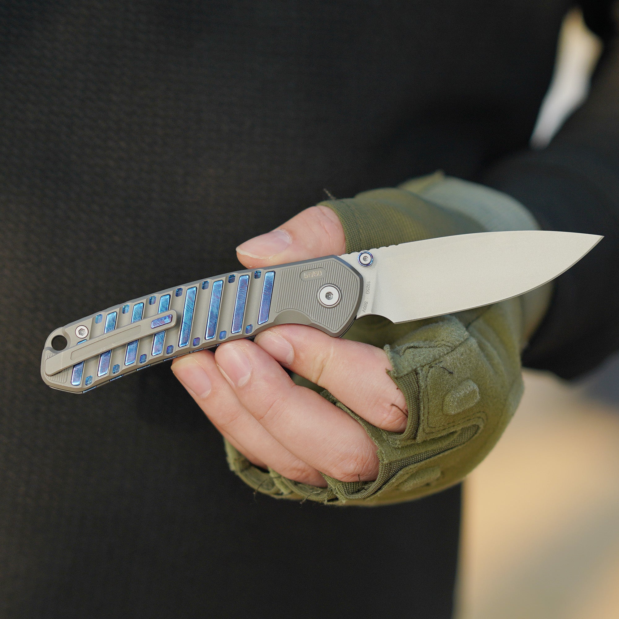 CJRB Galactic Pyrite J1925G S90V Blade Titanium and Titanium Damascus Inlay Handle Folding Knives(Limited edition) - Gray (J1925G-TDB)