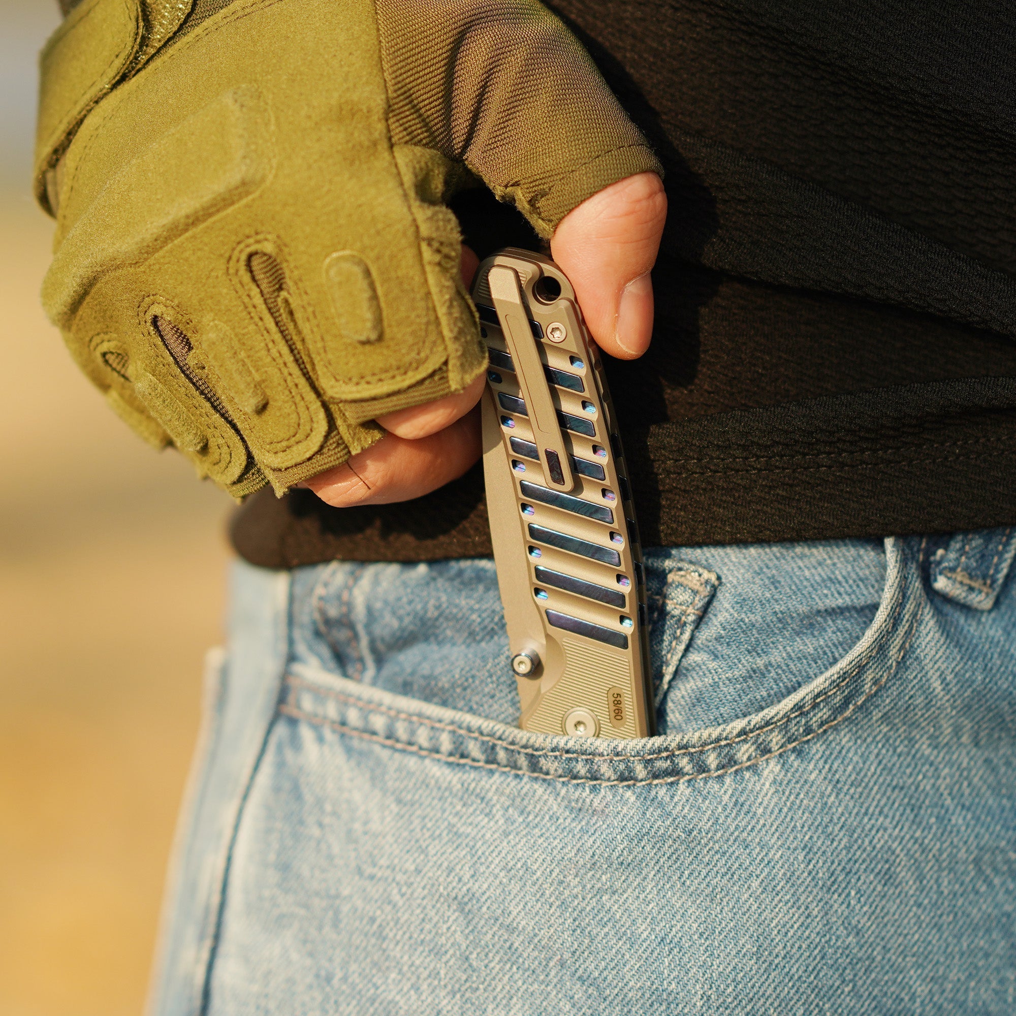 CJRB Galactic Pyrite J1925G S90V Blade Titanium and Titanium Damascus Inlay Handle Folding Knives(Limited edition) - Gray (J1925G-TDB)