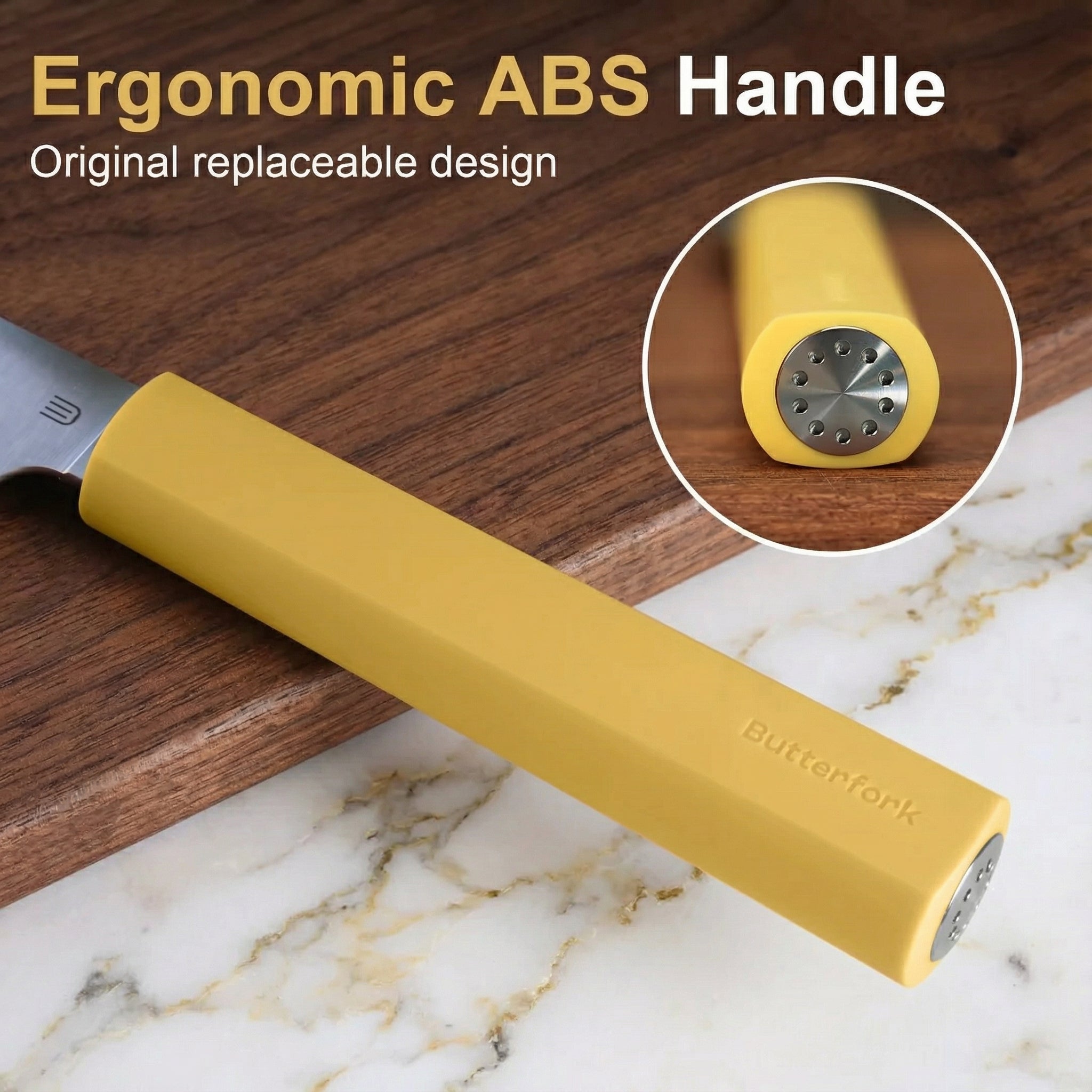 Butterfork Purest 8” Chef's Knife, AR-RPM9 Stainless Steel, Replaceable ABS Handle, Pale Yellow