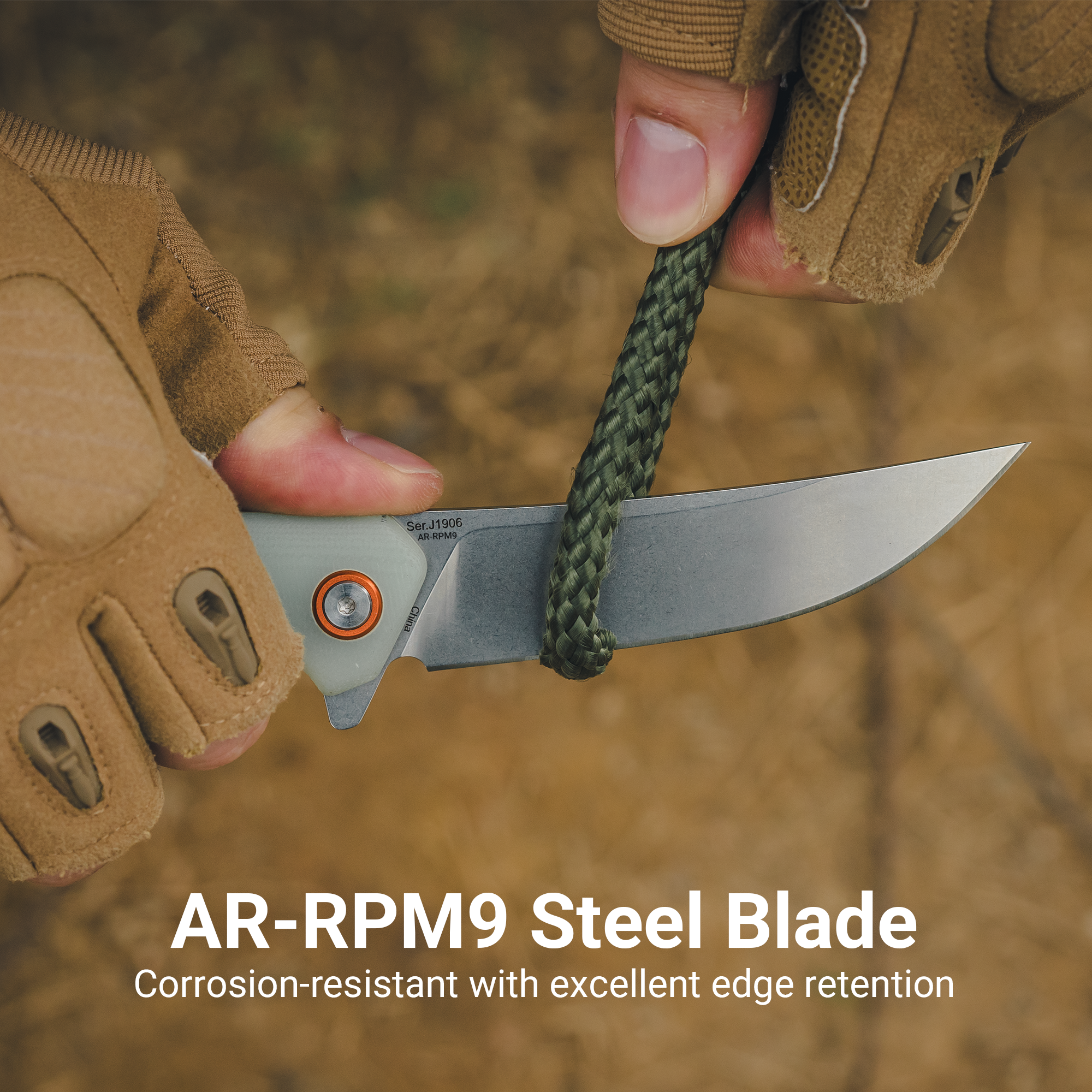 Cjrb Gobi J1906 AR-RPM9 Blade G10(Contoured & Cnc Pattern Texture) Handle Folding Knives - Natural Green (J1906-NTG)