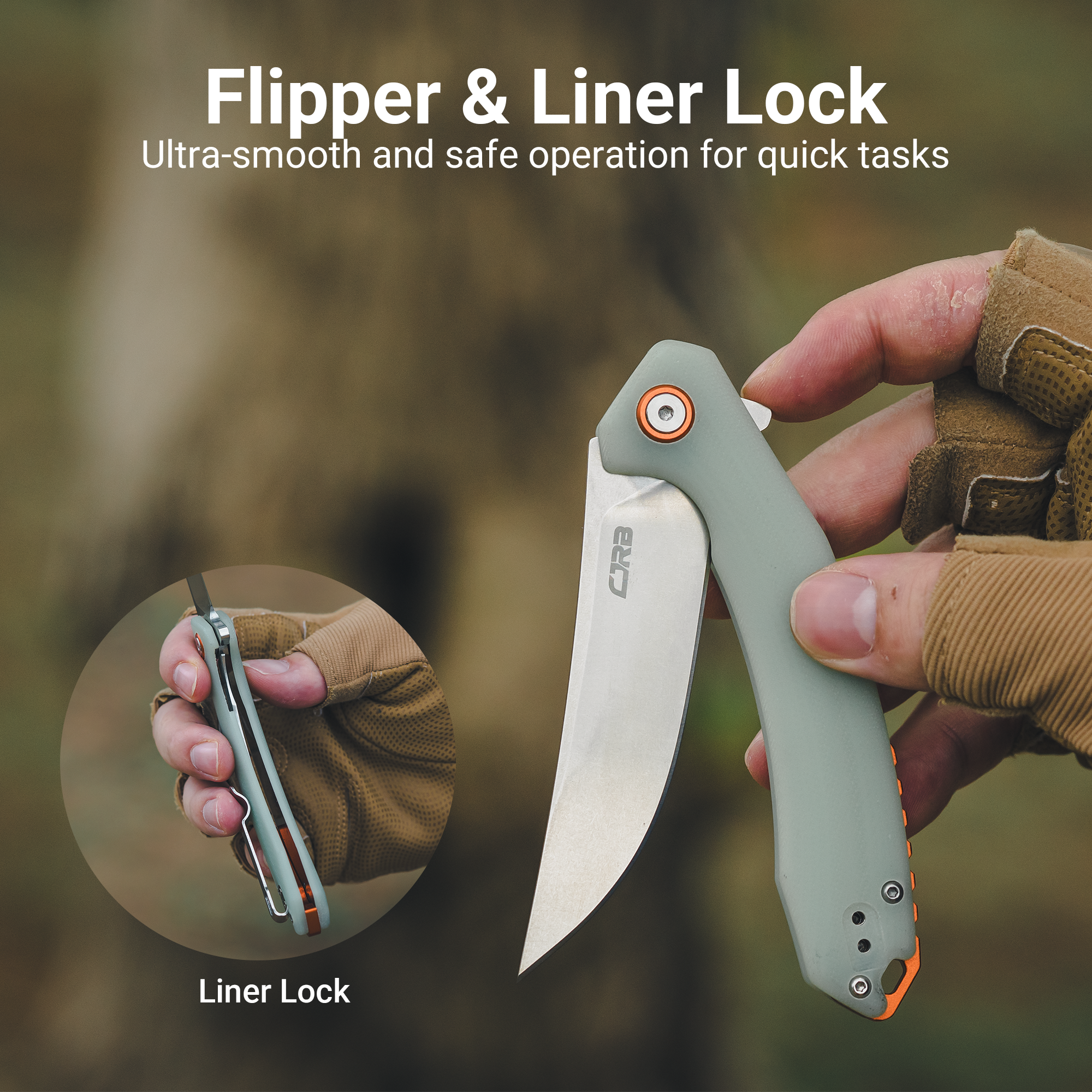 Cjrb Gobi J1906 AR-RPM9 Blade G10(Contoured & Cnc Pattern Texture) Handle Folding Knives - Natural Green (J1906-NTG)