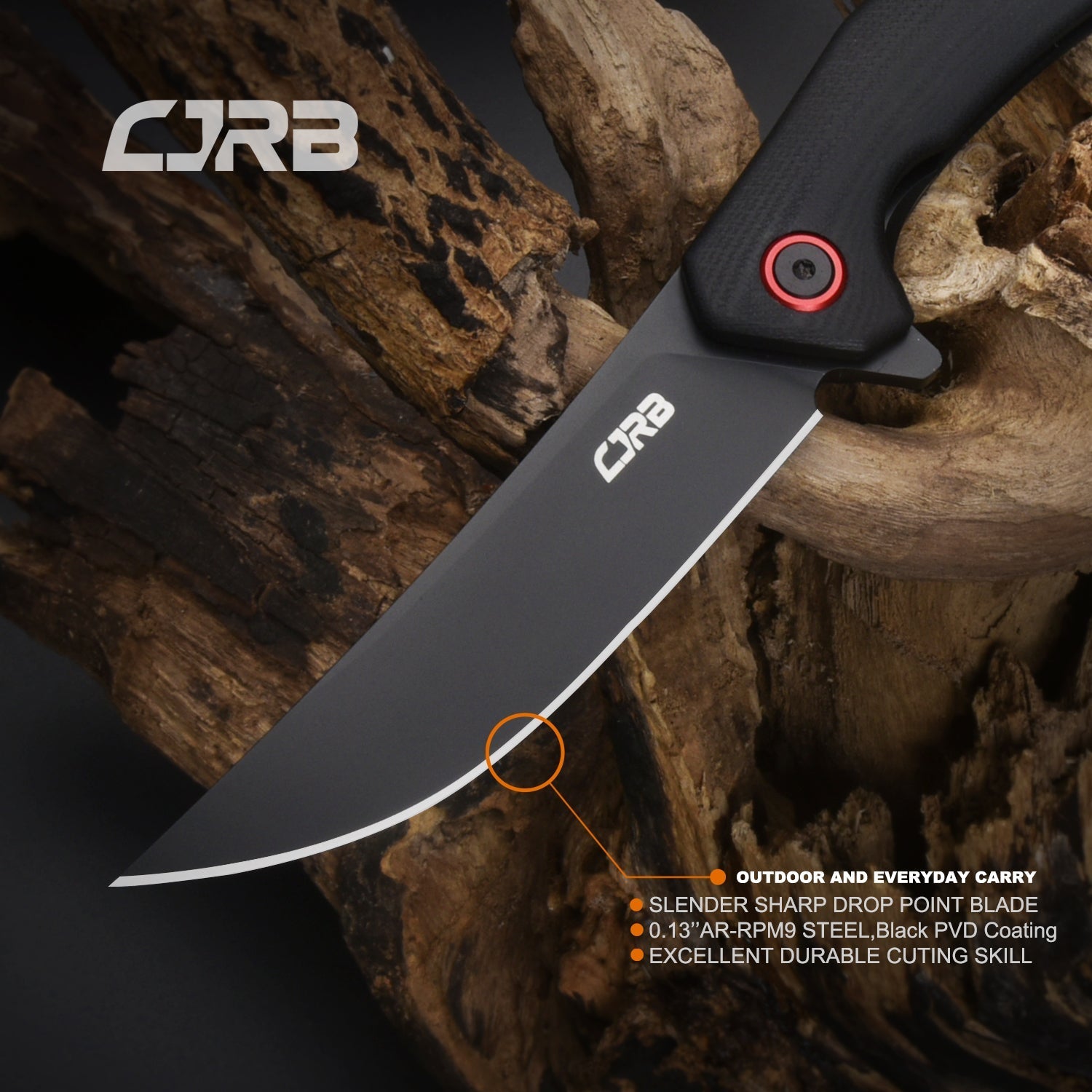 CJRB Gobi J1906 AR-RPM9 Steel Black PVD Blade G10 Handle Folding Knives - Black (J1906-BBKC)