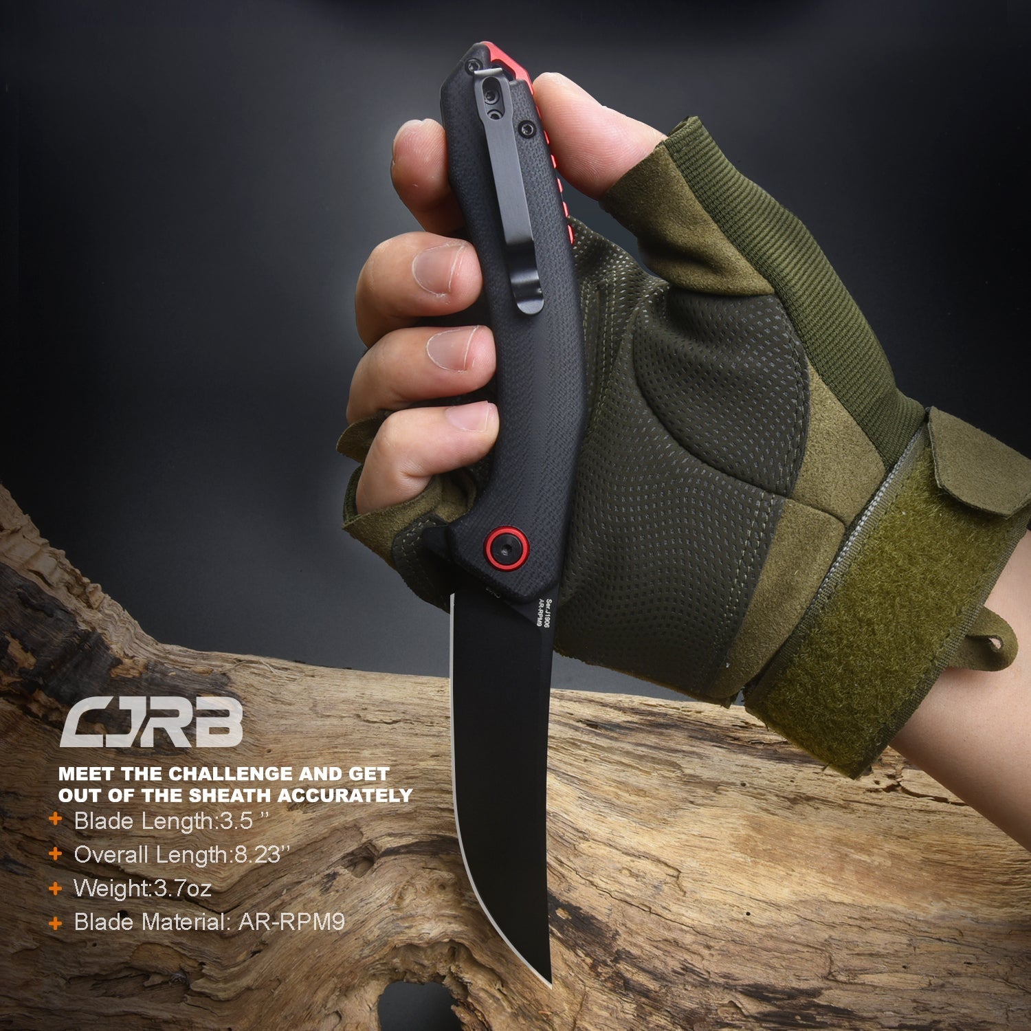 CJRB Gobi J1906 AR-RPM9 Steel Black PVD Blade G10 Handle Folding Knives - Black (J1906-BBKC)
