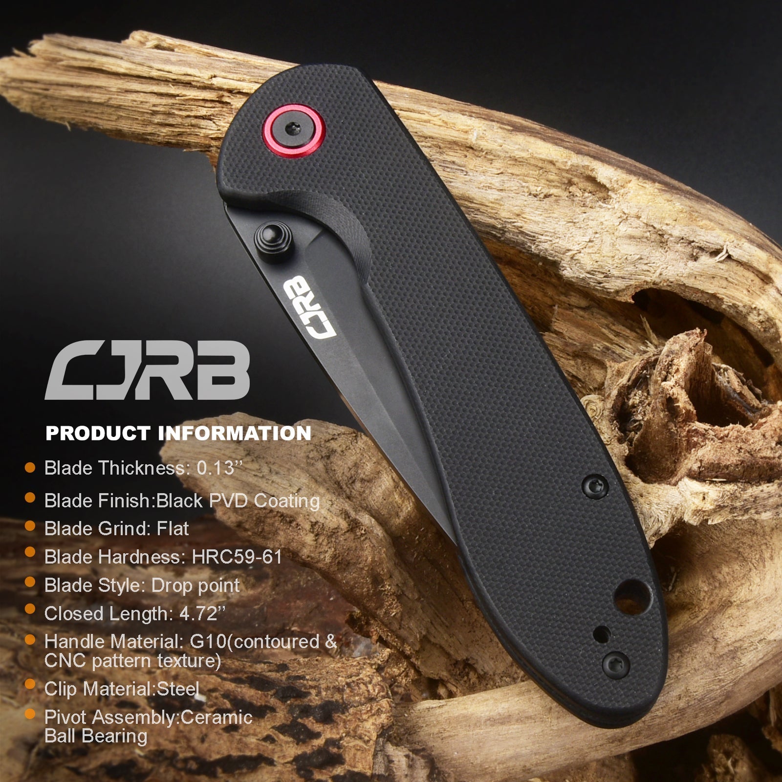 CJRB Feldspar J1912 AR-RPM9 Steel Black Pvd Coated Blade G10 Handle Folding Knives - Black (J1912-BBKF)