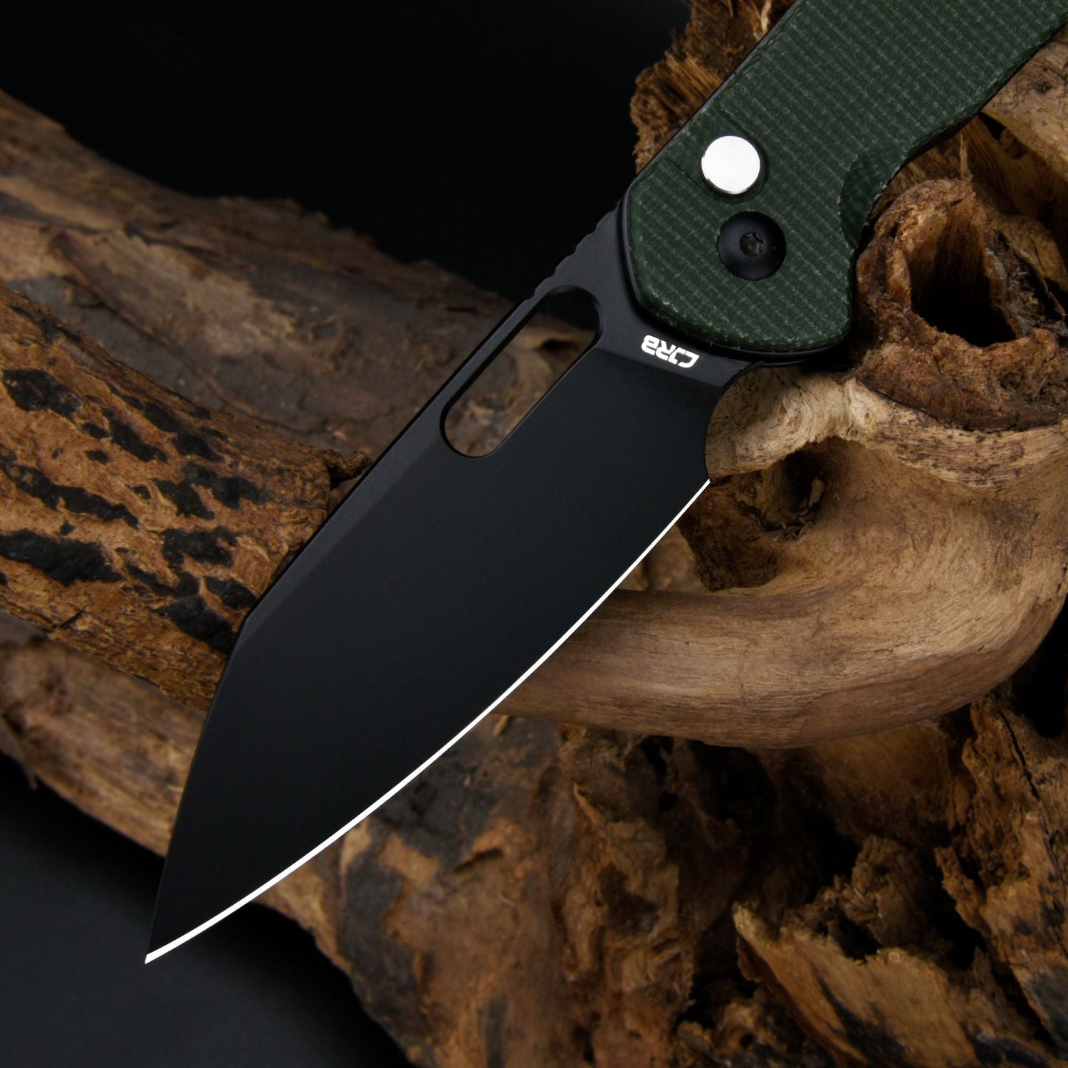 CJRB Pyrite-Alt Wharncliffe J1925A AR-RPM9 Steel Blade Micarta Handle Folding Knives - Black PVD (J1925A-BMGN)