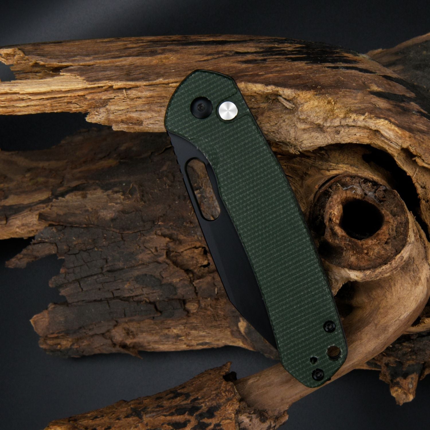 CJRB Pyrite-Alt Wharncliffe J1925A AR-RPM9 Steel Blade Micarta Handle Folding Knives - Black PVD (J1925A-BMGN)