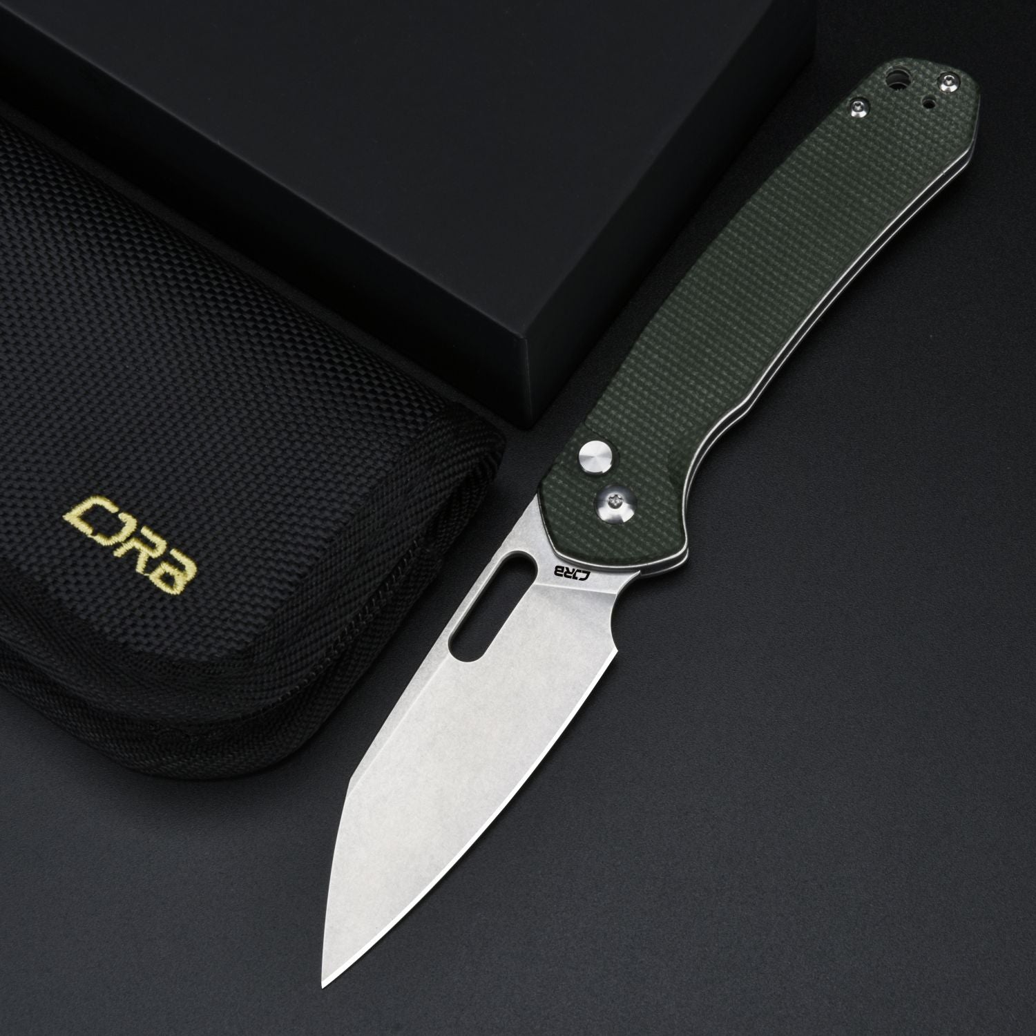 CJRB Pyrite-Alt Wharncliffe J1925A AR-RPM9 Steel Blade Micarta Handle Folding Knives - Black PVD (J1925A-BMGN)