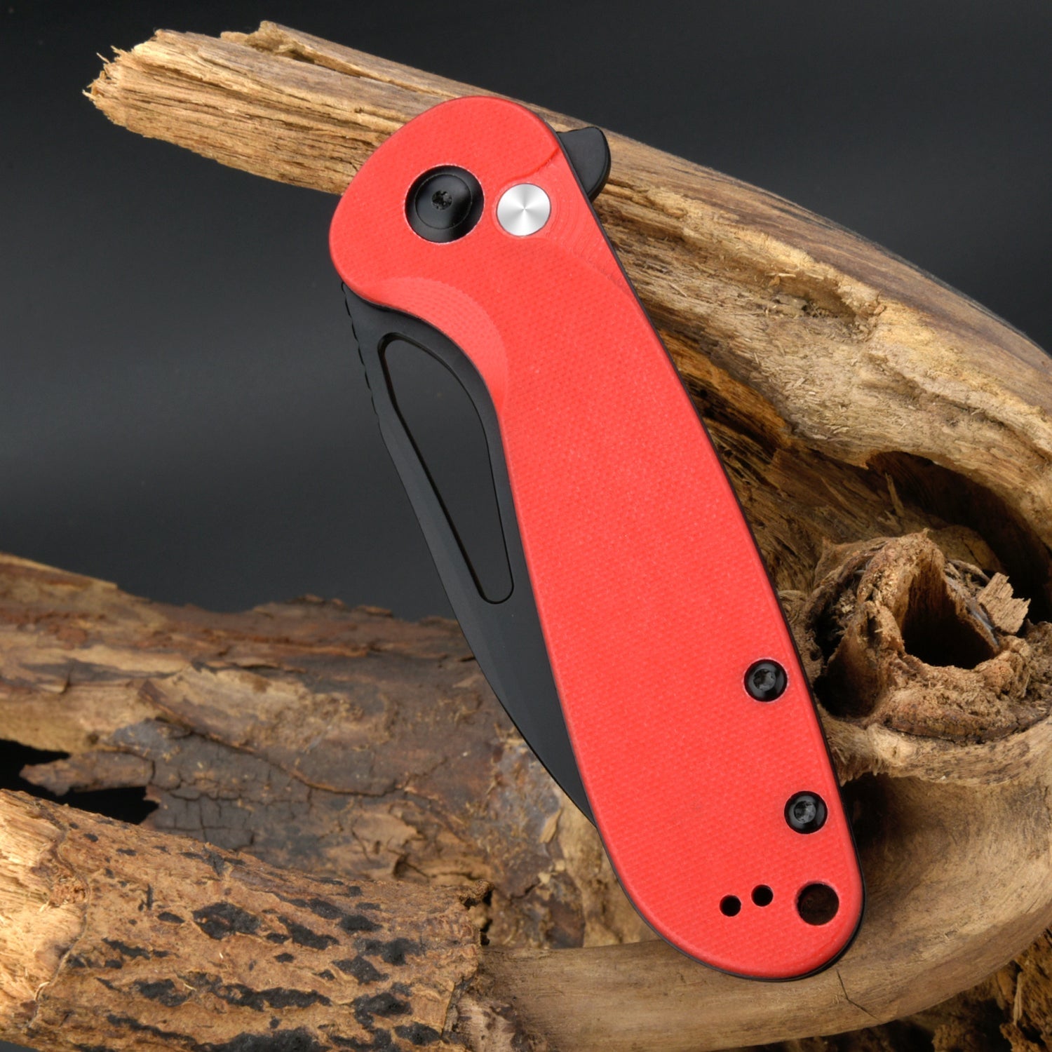 CJRB Lago J1926 AR-RPM9 Steel G10 Handle Folding Knives - Black PVD Blade Red G10 Handle (J1926-BRE)