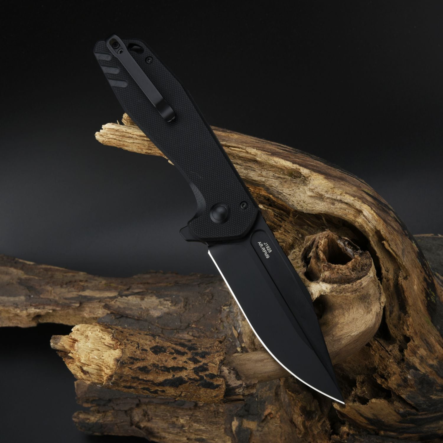 CJRB Riff J1928 AR-RPM9 Steel Blade G10 Handle Folding Knives - Black Pvd / G10 (J1928-BBK)