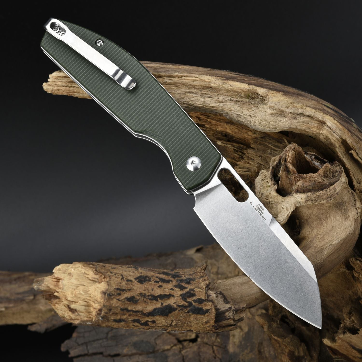 CJRB Ekko J1929 Button Lock AR-RPM9 Steel Blade Folding Knives - Micarta Green (J1929B-MGN)