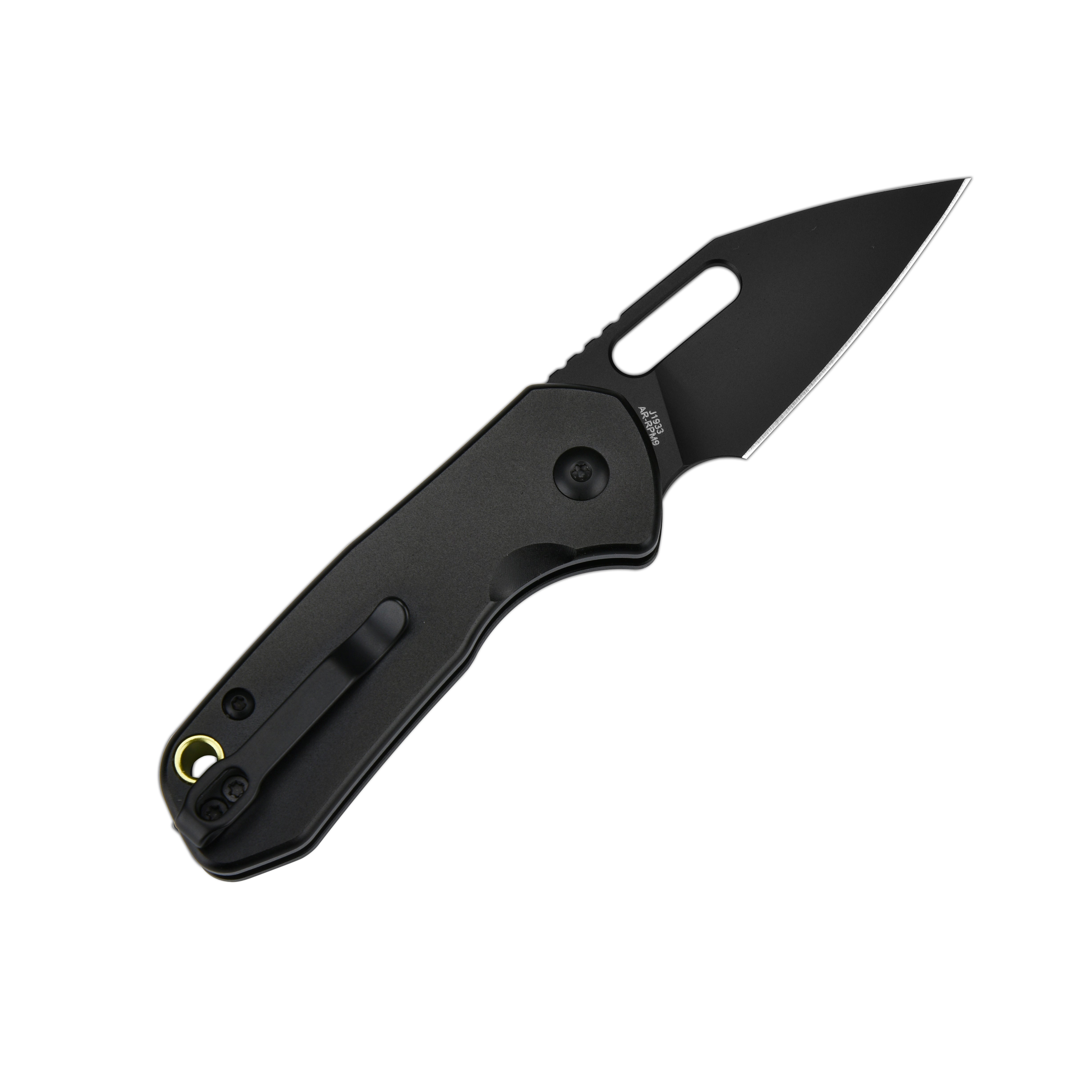 Cjrb Mini Pyrite J1933 AR-RPM9 Steel Blade Aluminium Handle Folding Knives - Black PVD / Black (J1933-BBK)