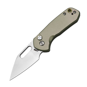 Cjrb Mini Pyrite J1933 AR-RPM9 Steel Blade Aluminium Handle Folding Knives - Sand Polish / Green (J1933-GN)