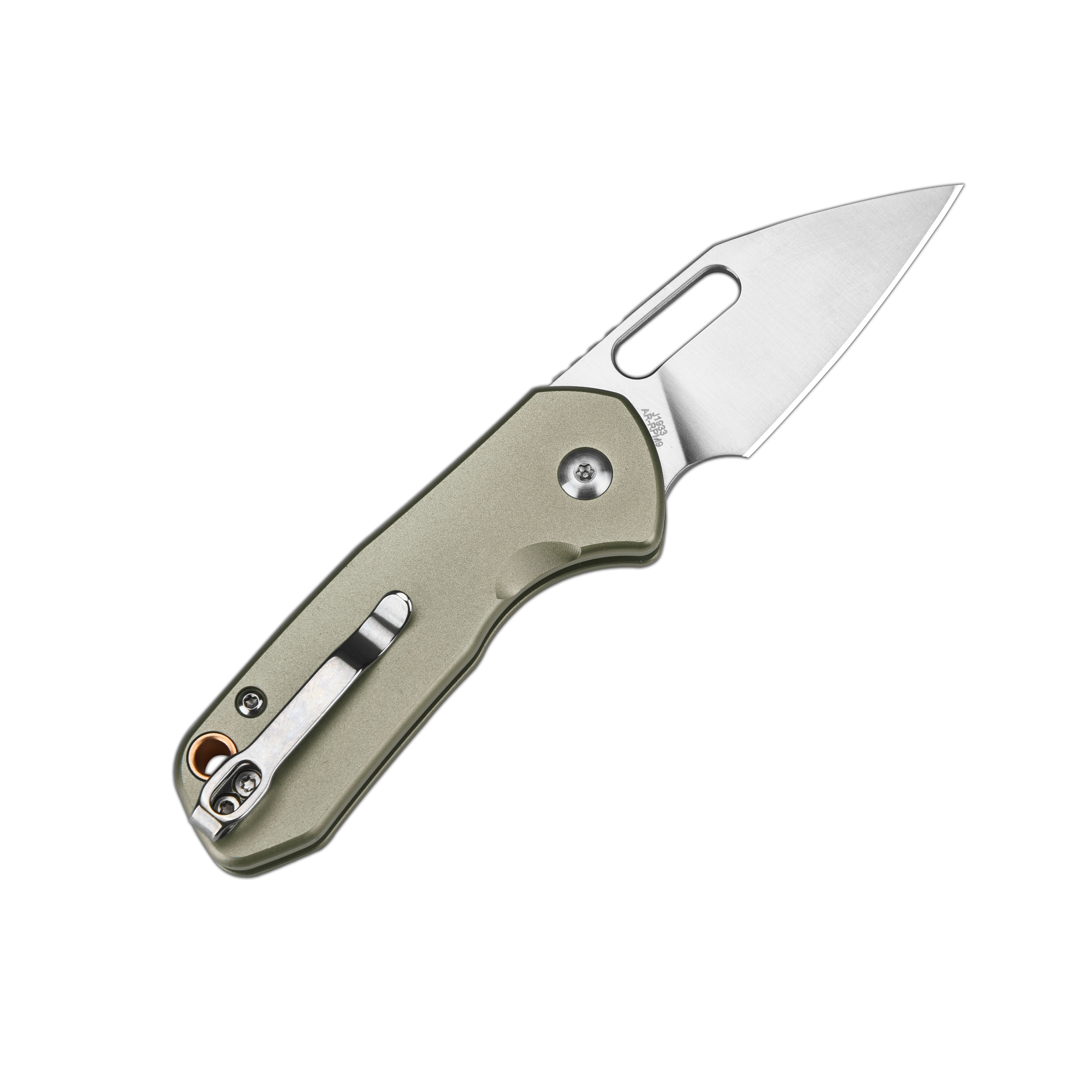 Cjrb Mini Pyrite J1933 AR-RPM9 Steel Blade Aluminium Handle Folding Knives - Sand Polish / Green (J1933-GN)
