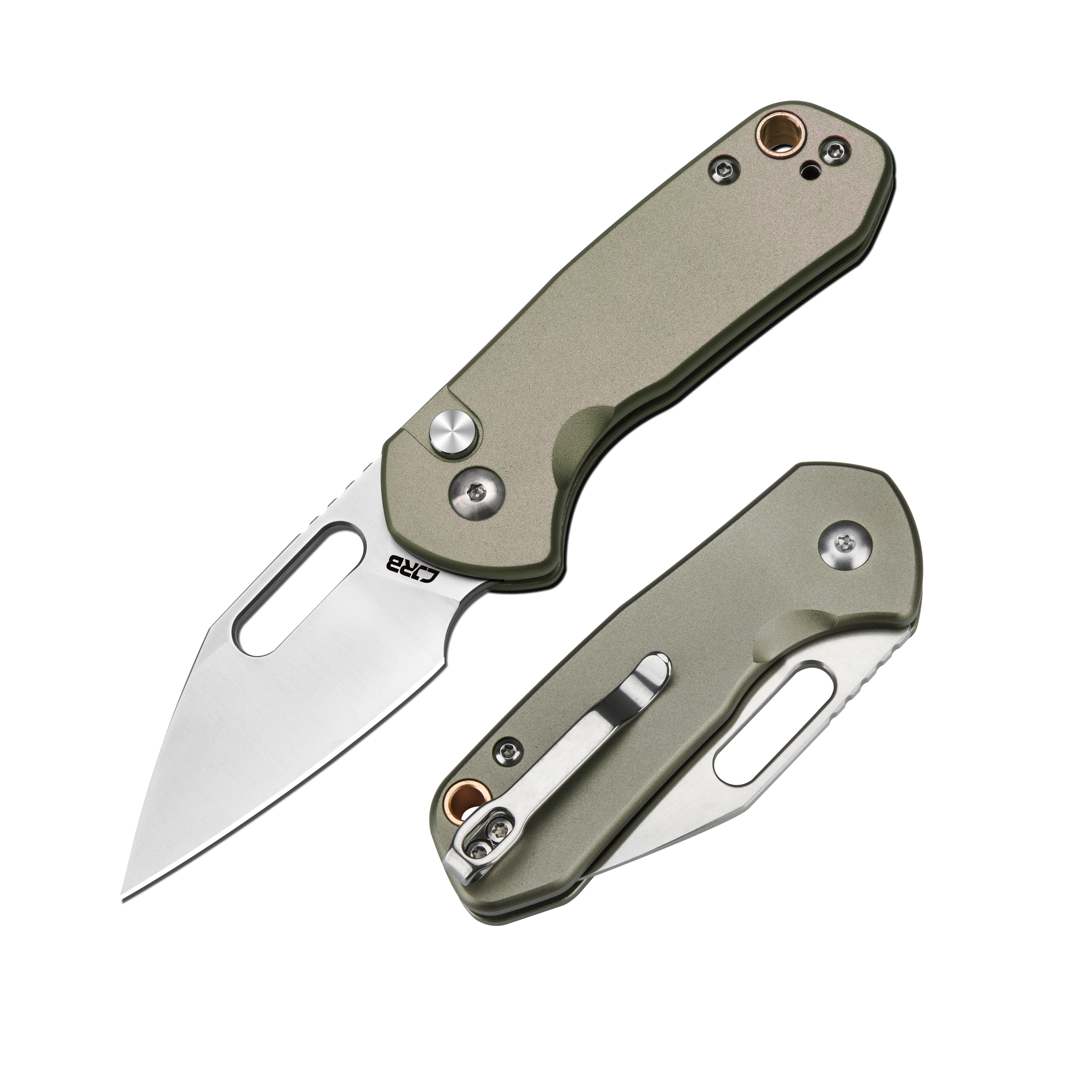 Cjrb Mini Pyrite J1933 AR-RPM9 Steel Blade Aluminium Handle Folding Knives - Sand Polish / Green (J1933-GN)
