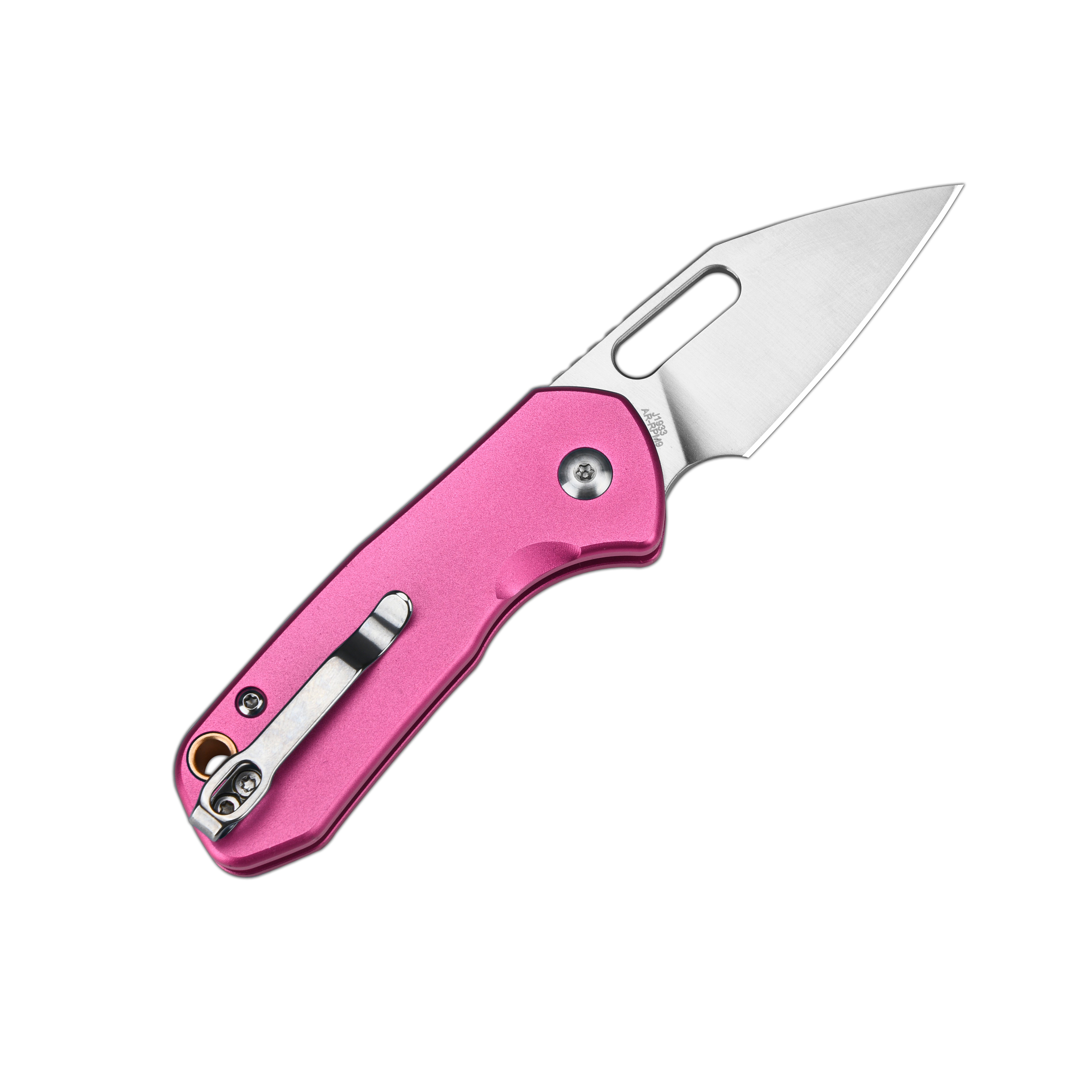 Cjrb Mini Pyrite J1933 AR-RPM9 Steel Blade Aluminium Handle Folding Knives - Sand Polish / Pink (J1933-PK)