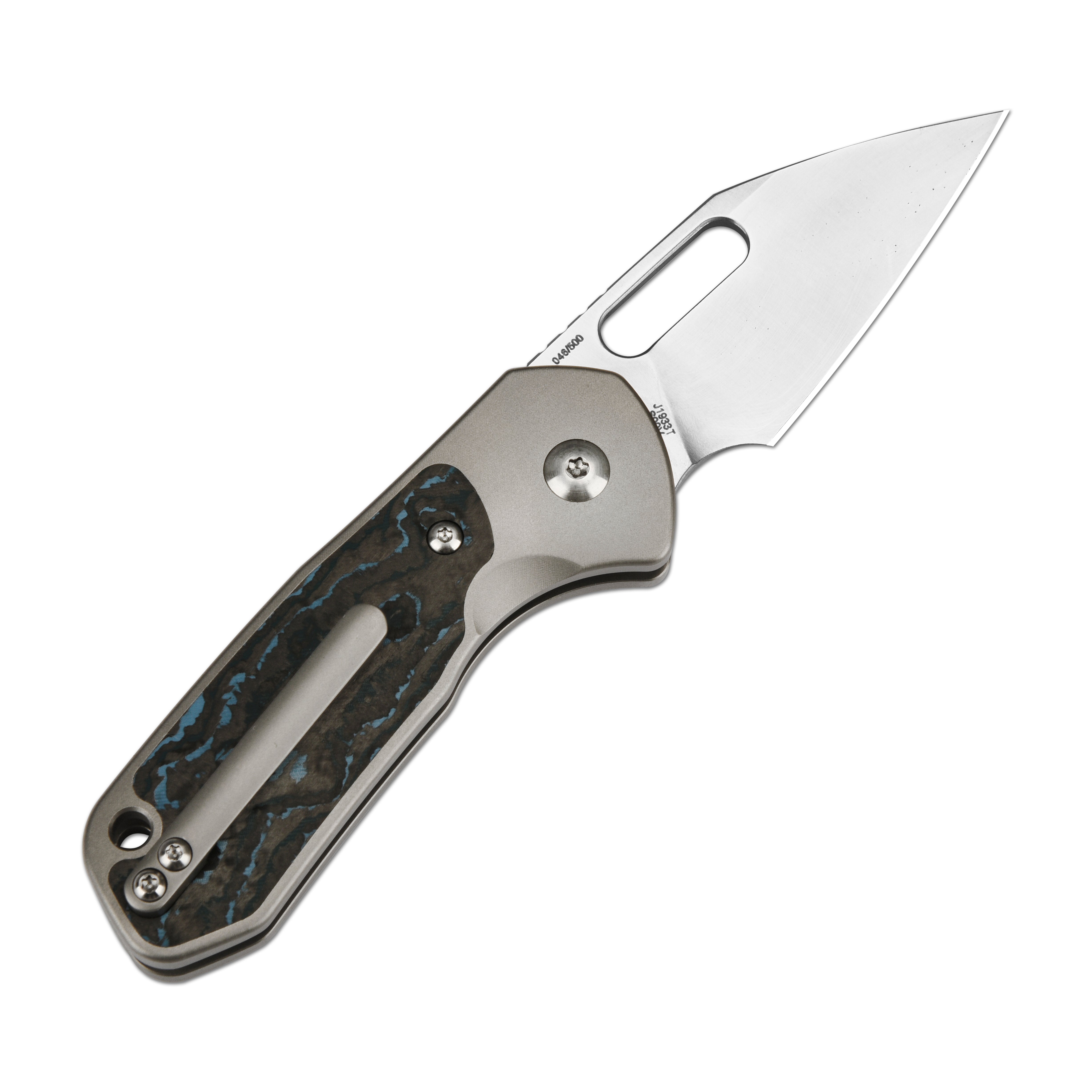 CJRB Mini Pyrite J1933 CPM S90V Blade Titanium and Fat Carbon Handle Folding Knives(Limited Edition) - Arctic Storm (J1933T2-FCG)