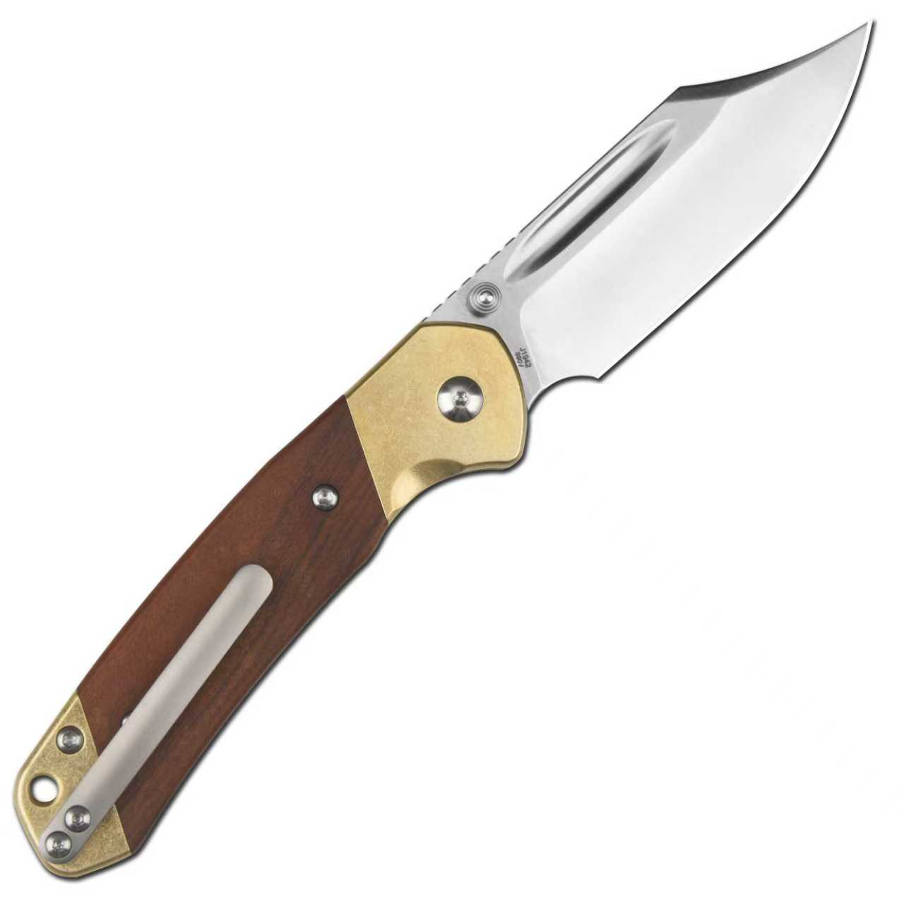 CJRB Bowie Pyrite J1942 CPM S90V Blade Brass&Rose Wood Handle