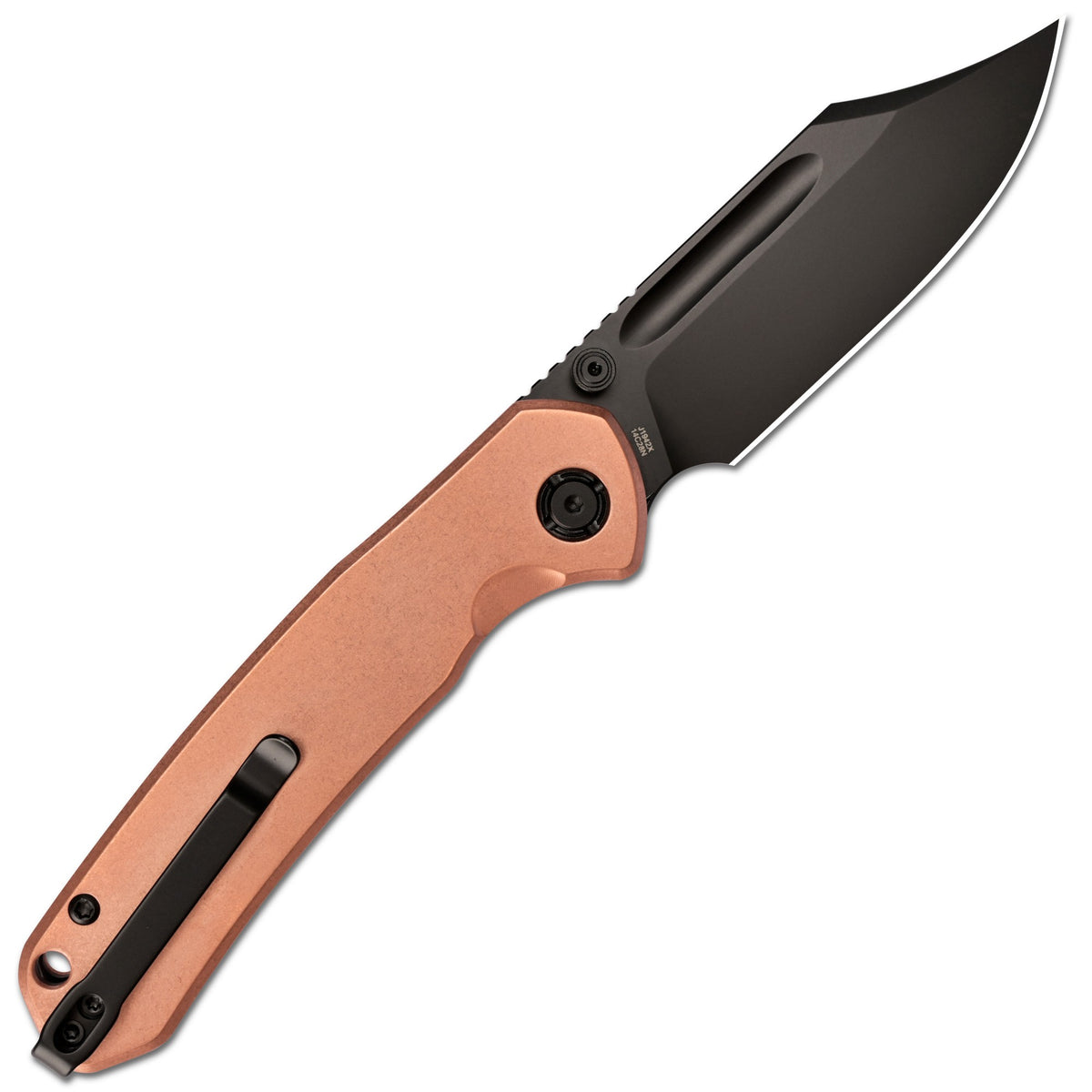 CJRB Bowie Pyrite Thumb Stud & Top Liner Lock Folding Knife Copper Handle (3.35'' 14C28N Steel Black PVD Coating Blade) J1942X-BCO