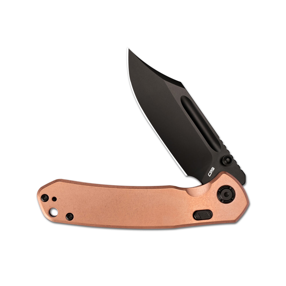 CJRB Bowie Pyrite Thumb Stud & Top Liner Lock Folding Knife Copper Handle (3.35'' 14C28N Steel Black PVD Coating Blade) J1942X-BCO