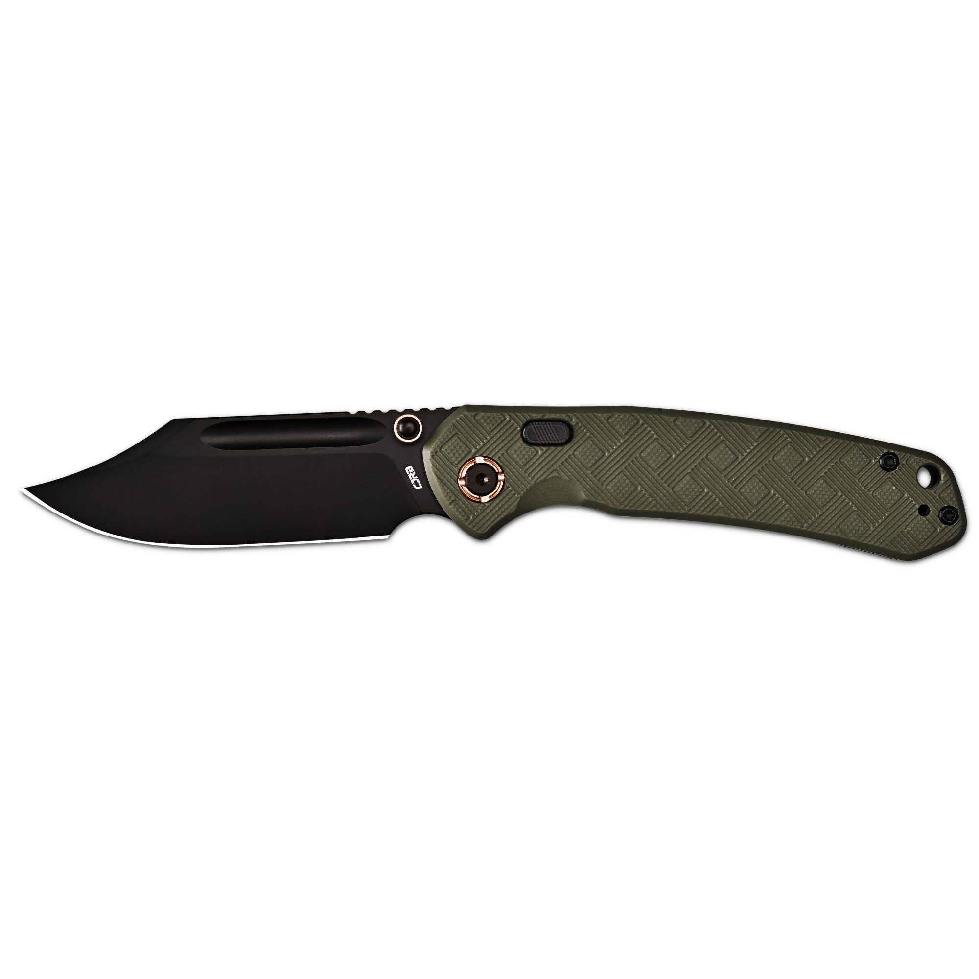 CJRB Bowie Pyrite Thumb Stud & Top Liner Lock Folding Knife Green CNC G10 Textured Handle (3.35'' AR-RPM9 Steel Black PVD Coating Blade) J1942X-BGN