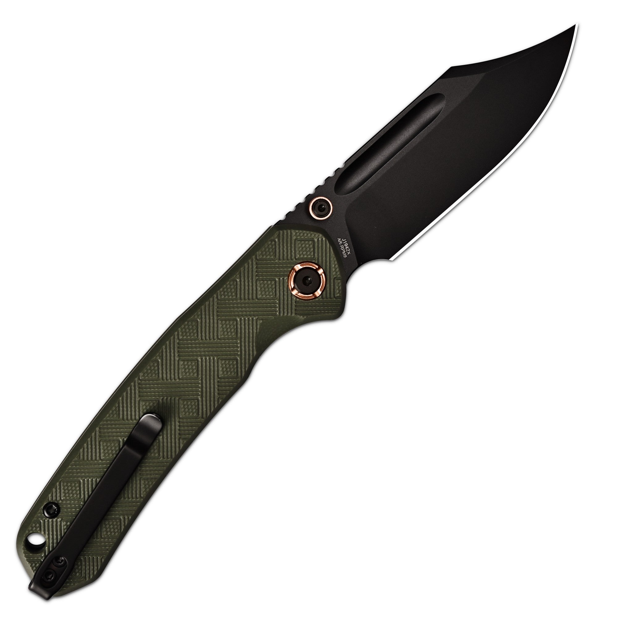 CJRB Bowie Pyrite Thumb Stud & Top Liner Lock Folding Knife Green CNC