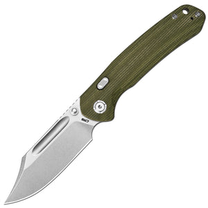 CJRB Bowie Pyrite Thumb Stud & Top Liner Lock Folding Knife Natural Micarta Handle (3.35'' Stone Wash 14C28N Steel Blade) J1942X-NM