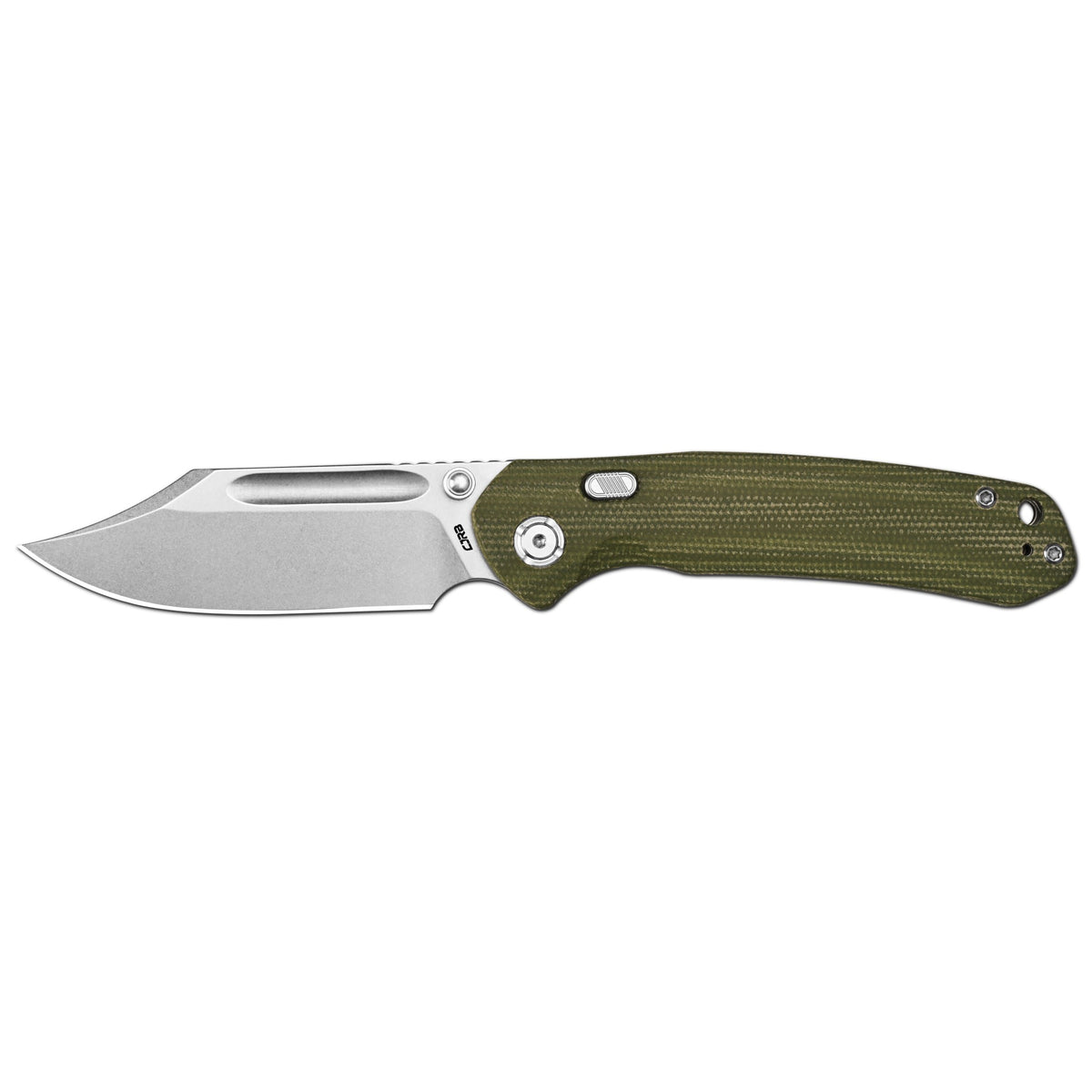 CJRB Bowie Pyrite Thumb Stud & Top Liner Lock Folding Knife Natural Micarta Handle (3.35'' Stone Wash 14C28N Steel Blade) J1942X-NM