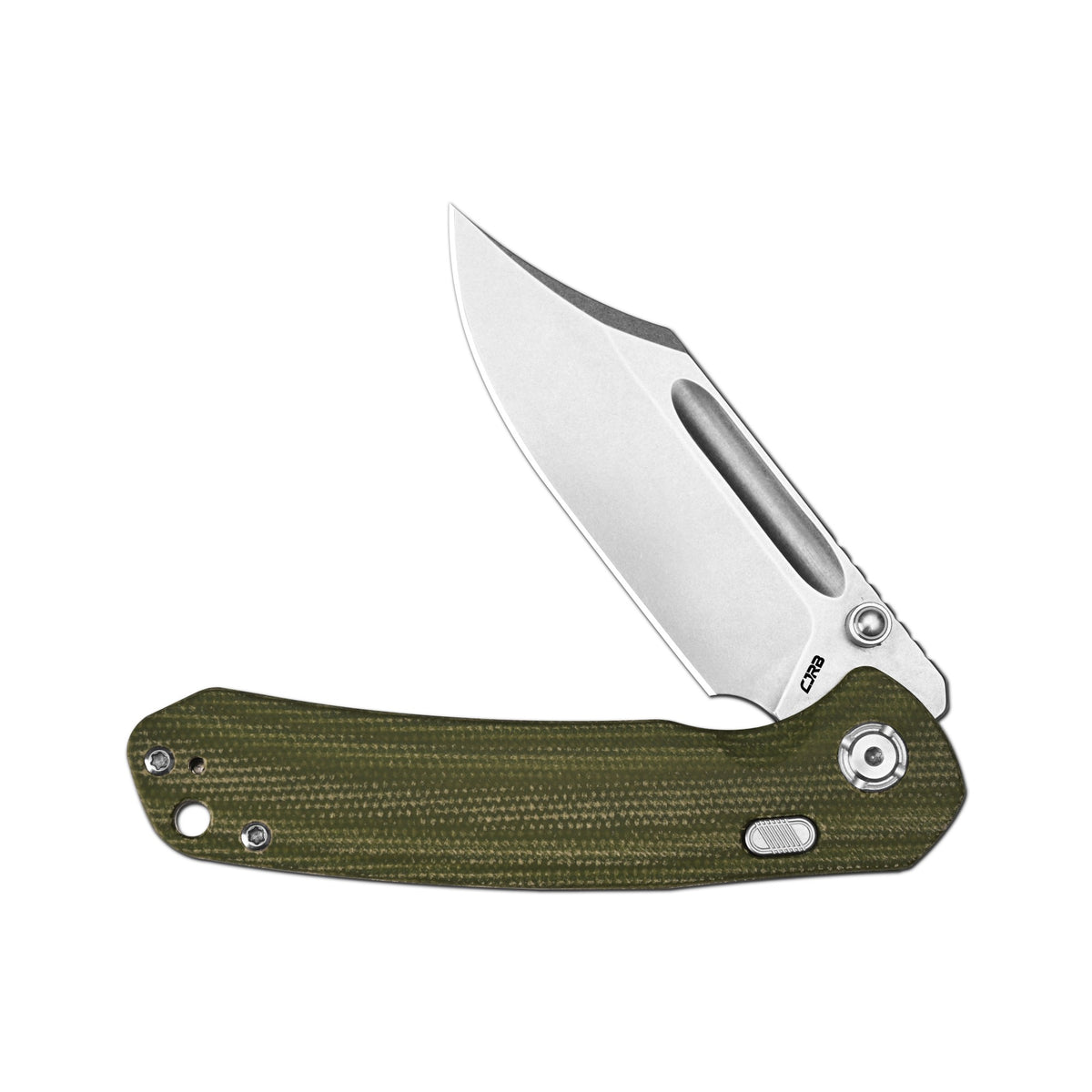 CJRB Bowie Pyrite Thumb Stud & Top Liner Lock Folding Knife Natural Micarta Handle (3.35'' Stone Wash 14C28N Steel Blade) J1942X-NM