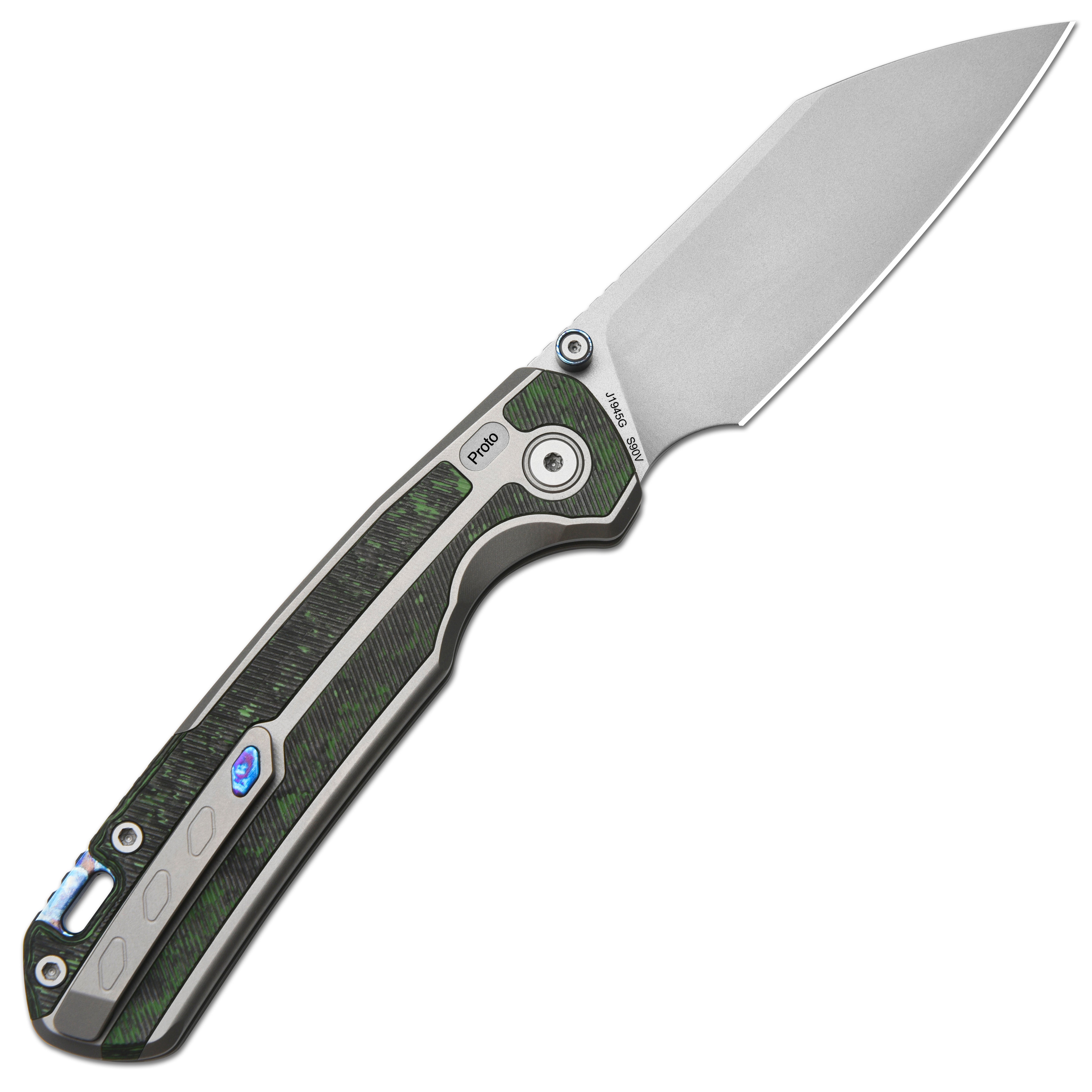 CJRB Interstellar Pyrite-Light J1945G S90V Blade Titanium and Fat Carbon Inlay Handle Folding Knives(Limited edition) - Gray (J1945G-JWCF)