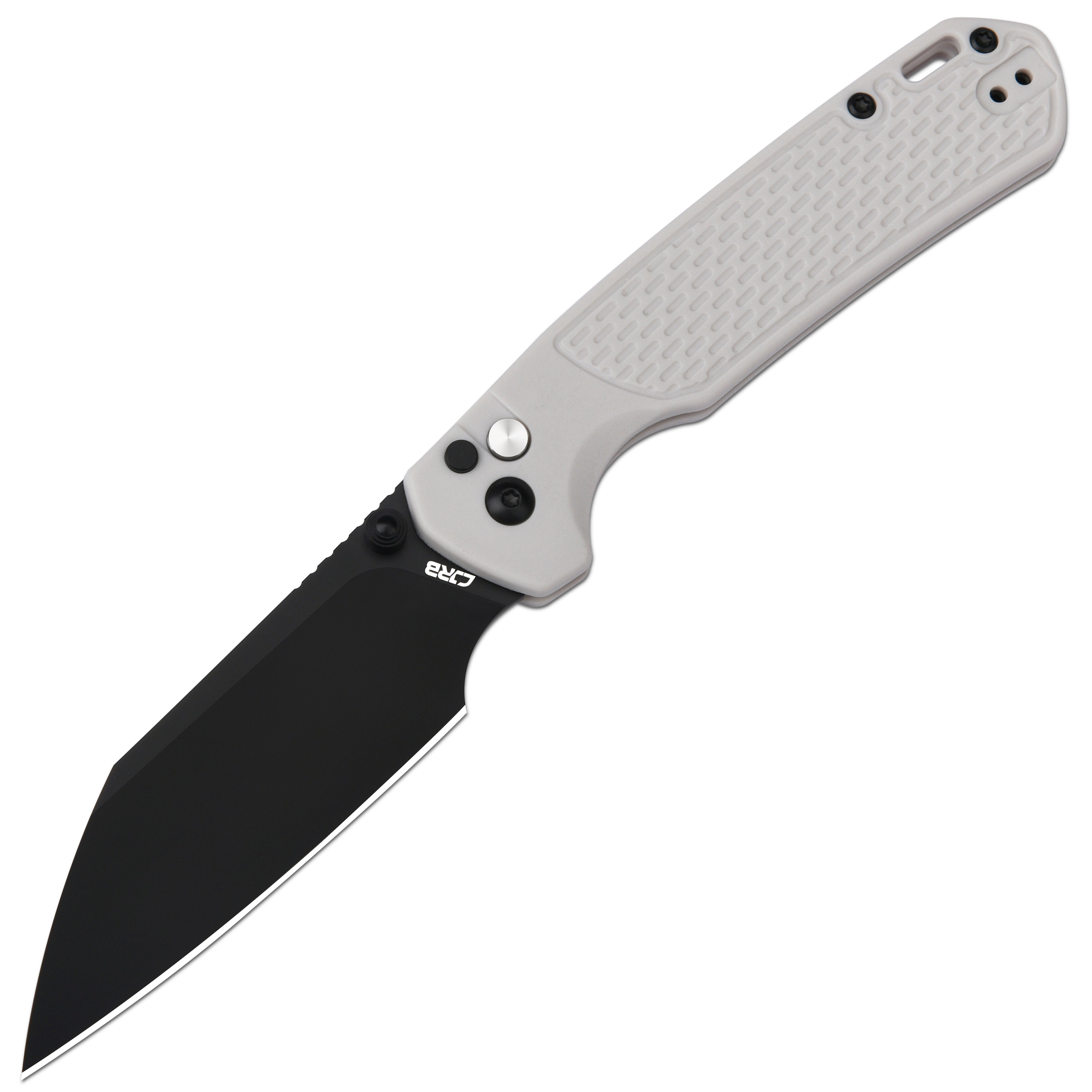 CJRB Large Pyrite-Light J1945L AR-RPM9 Steel Blade FRN Handle Folding Knives - Light Gray FRN Handle/Black PVD Coating Blade (J1945L-BGY)