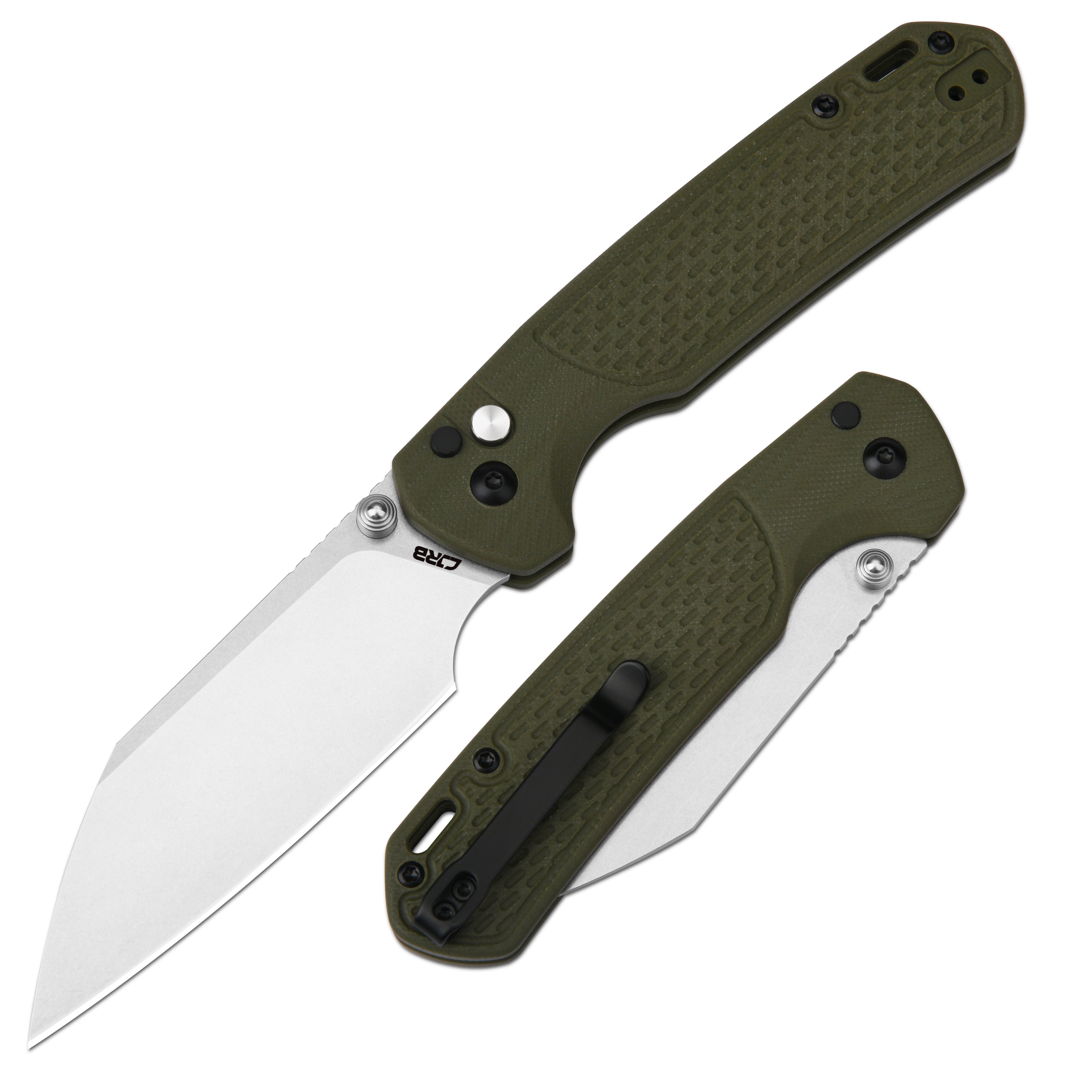 CJRB Large Pyrite-Light J1945L AR-RPM9 Steel Blade G10 Handle Folding Knives - Green G10 Handle/Stone Wash Blade (J1945L-GN)