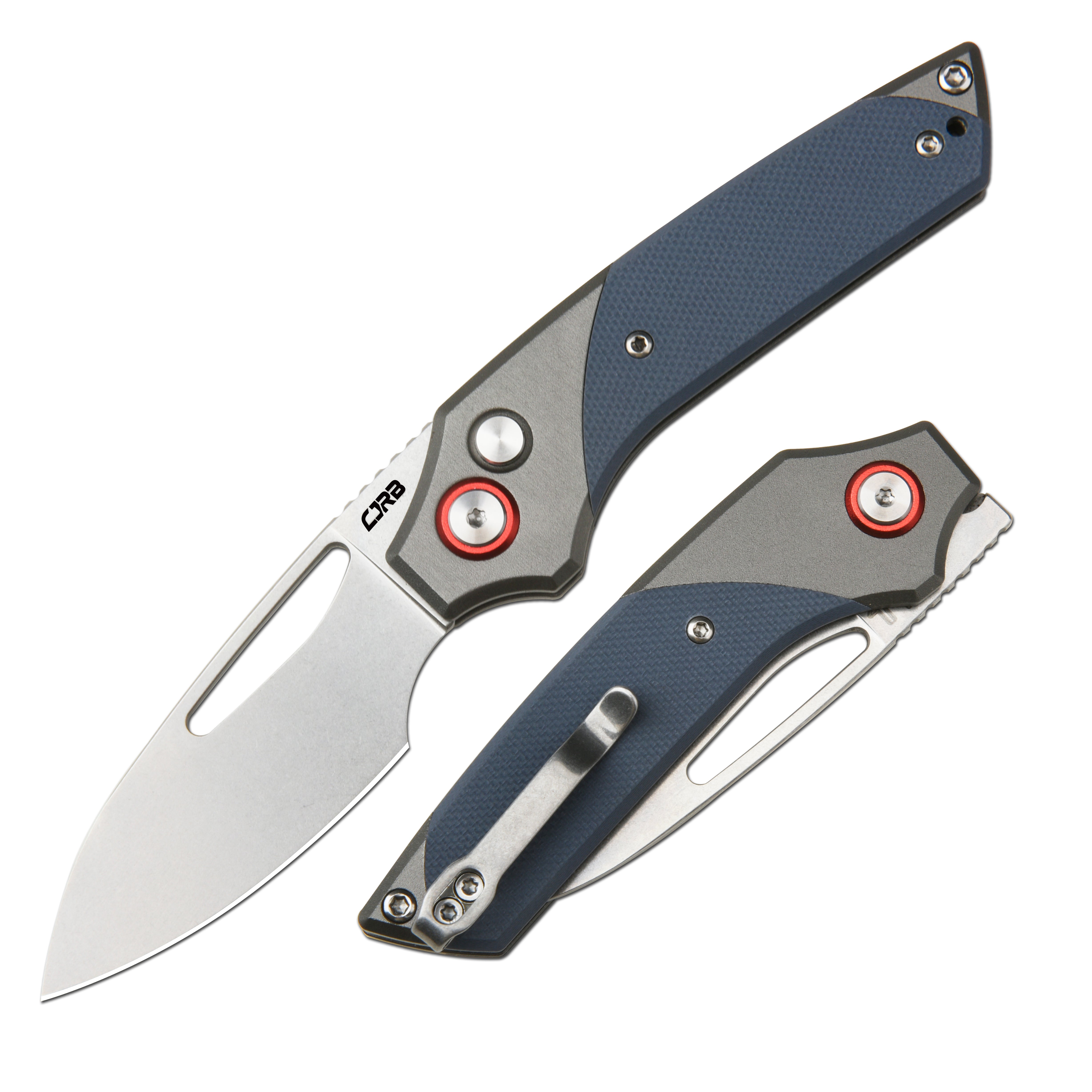 CJRB Version J1949 AR-RPM9 Blade Aluminum and G10 Handle Folding Knives - Stone Wash / Gray Aluminum& Blue G10 (J1949-GY)