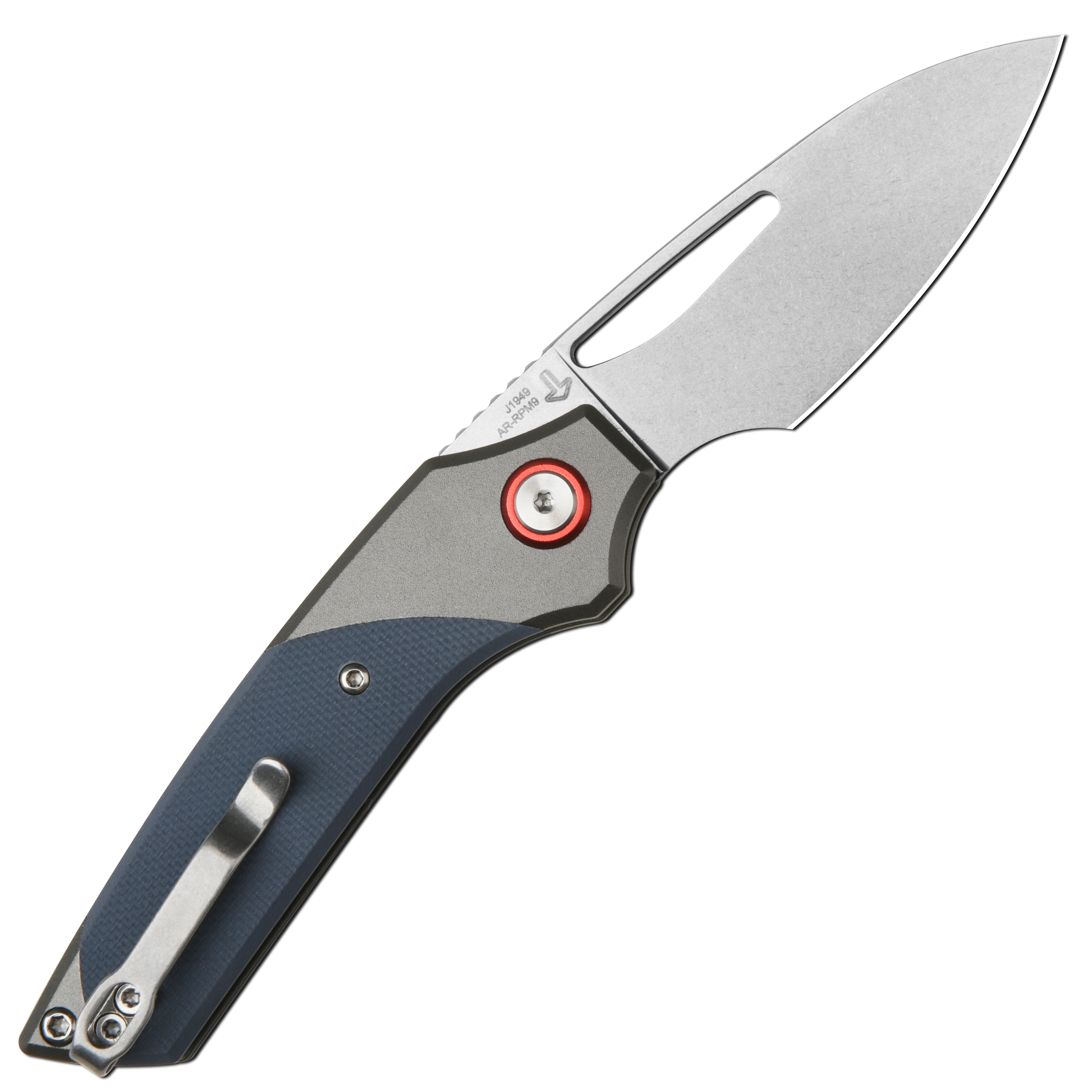 CJRB Version J1949 AR-RPM9 Blade Aluminum and G10 Handle Folding Knives - Stone Wash / Gray Aluminum& Blue G10 (J1949-GY)