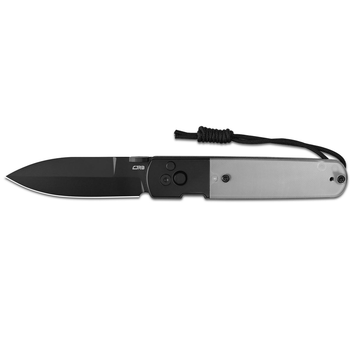 CJRB Locust Button Lock with Safety Switch Folding Knife Clear PC Inlay & Black PVD Steel Handle (3.15'' AR-RPM9 Steel Black PVD Coating Blade) J1951-BWPC (Exclusive)