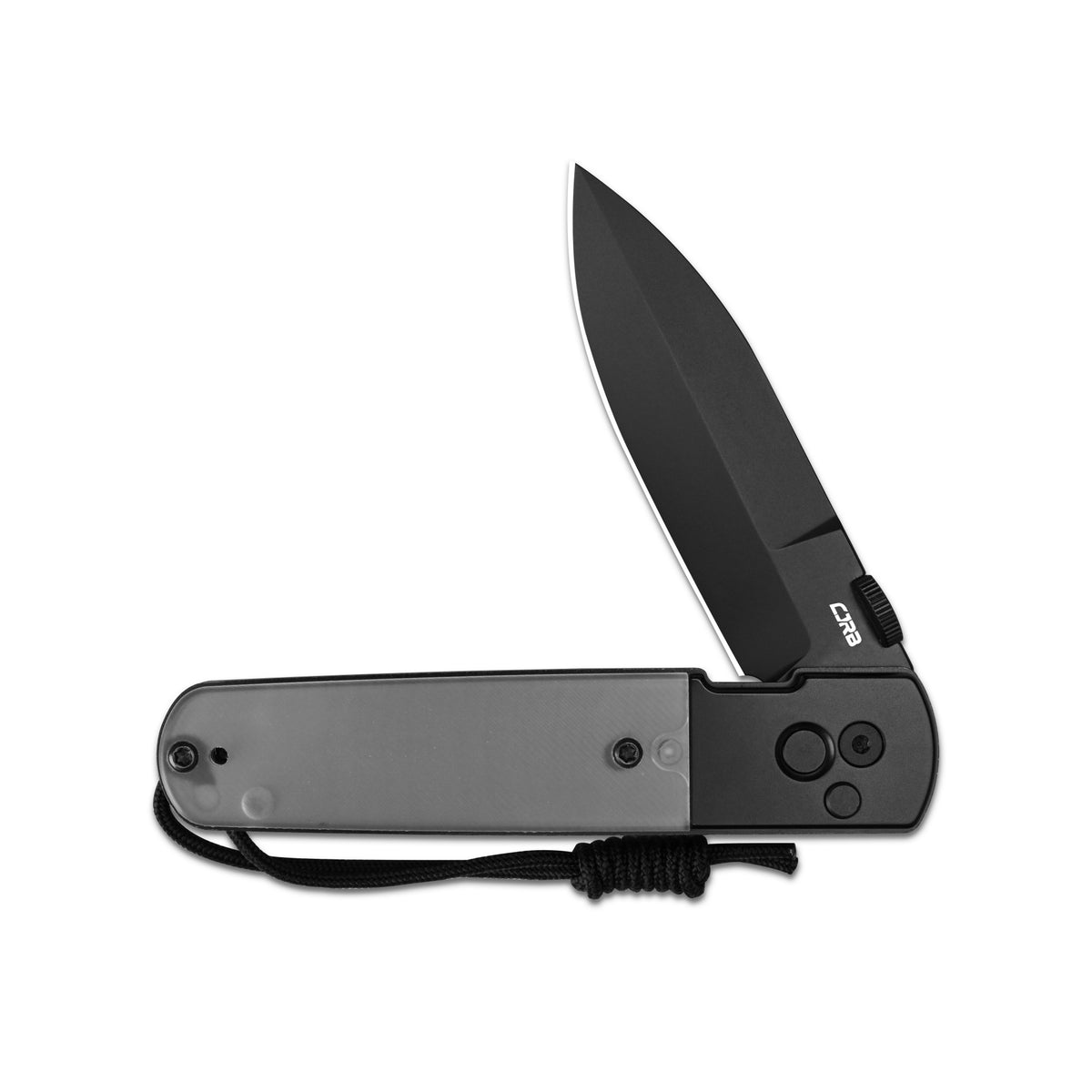 CJRB Locust Button Lock with Safety Switch Folding Knife Clear PC Inlay & Black PVD Steel Handle (3.15'' AR-RPM9 Steel Black PVD Coating Blade) J1951-BWPC (Exclusive)