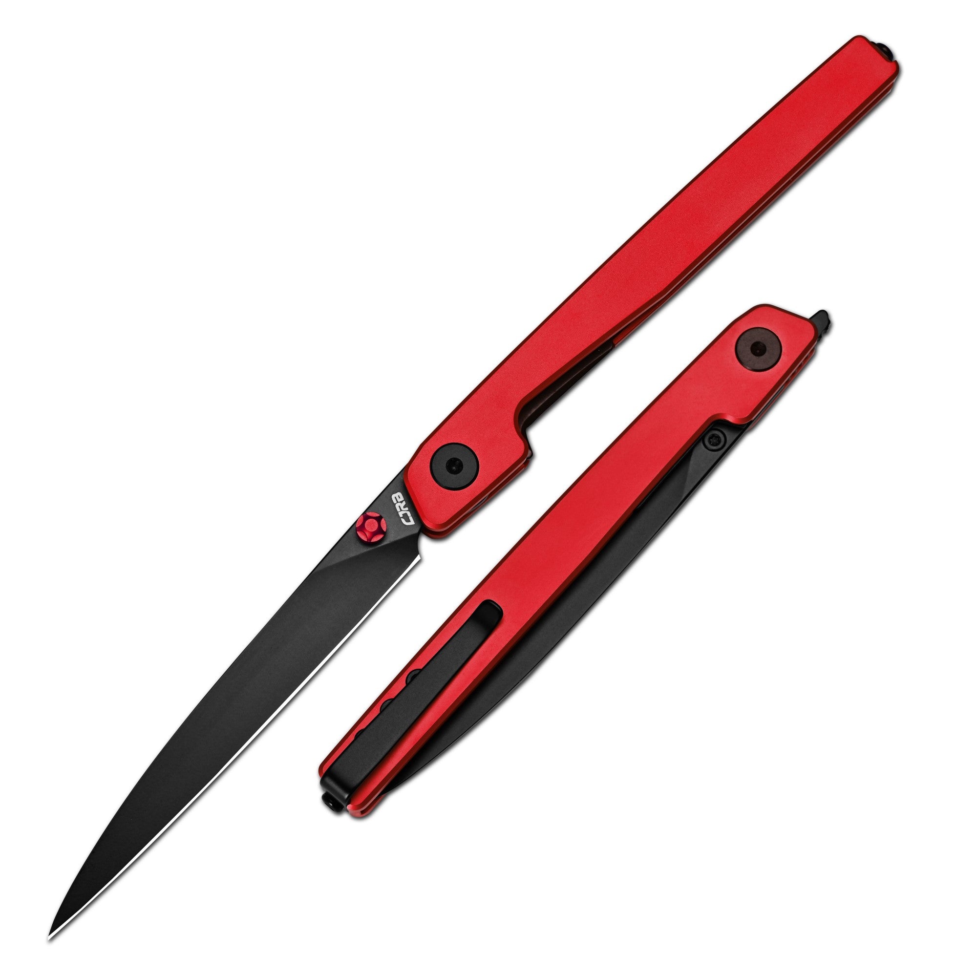 CJRB Lanky Thumb Stud & Liner Lock Knife Red Aluminum Handle (3.58'' Sandvik 14C28N Black PVD Coating Blade) J1965-BRE (Exclusive)