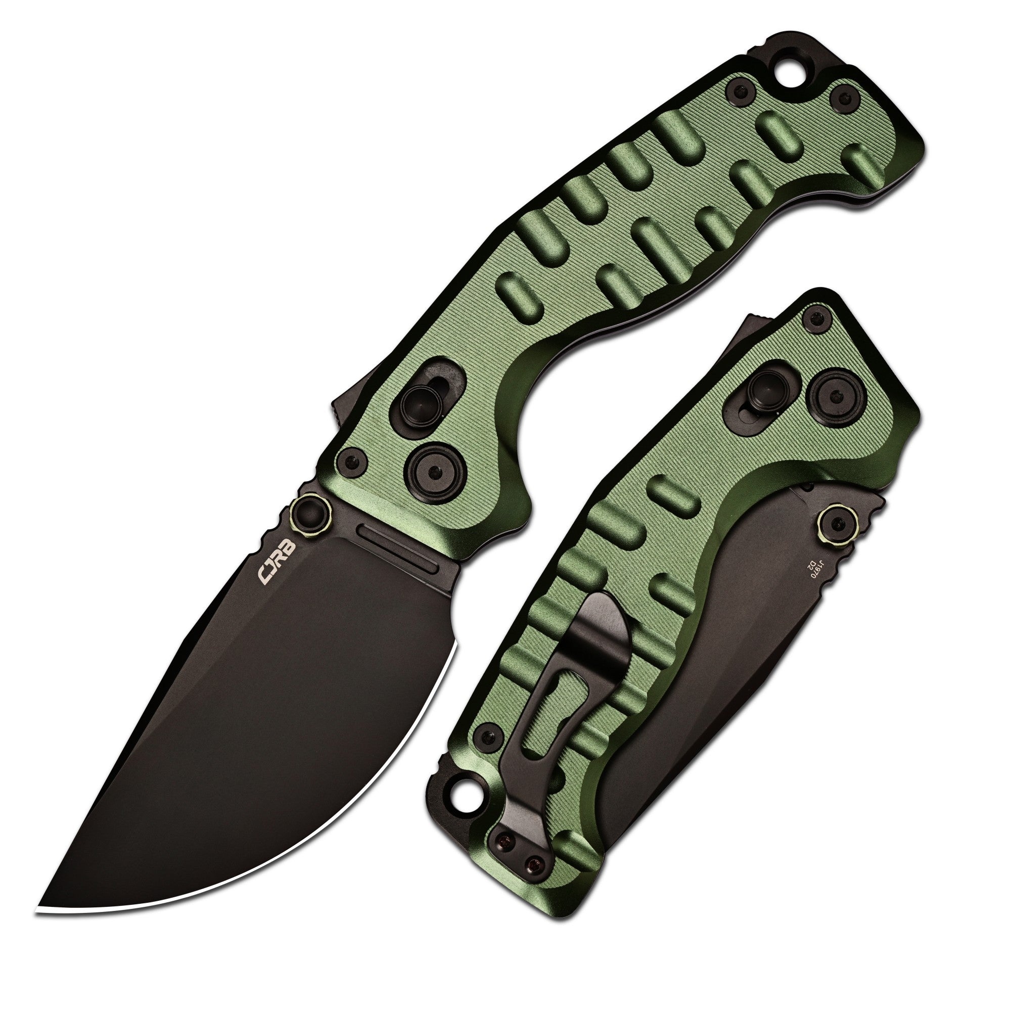 CJRB Doubletap Thumb Stud & Recoil Lock V2 Tatical Knife Green 7075-T6 Aluminum Handle(3.86'' D2 Black PVD Coating Blade) J1970-BAL (Exclusive)