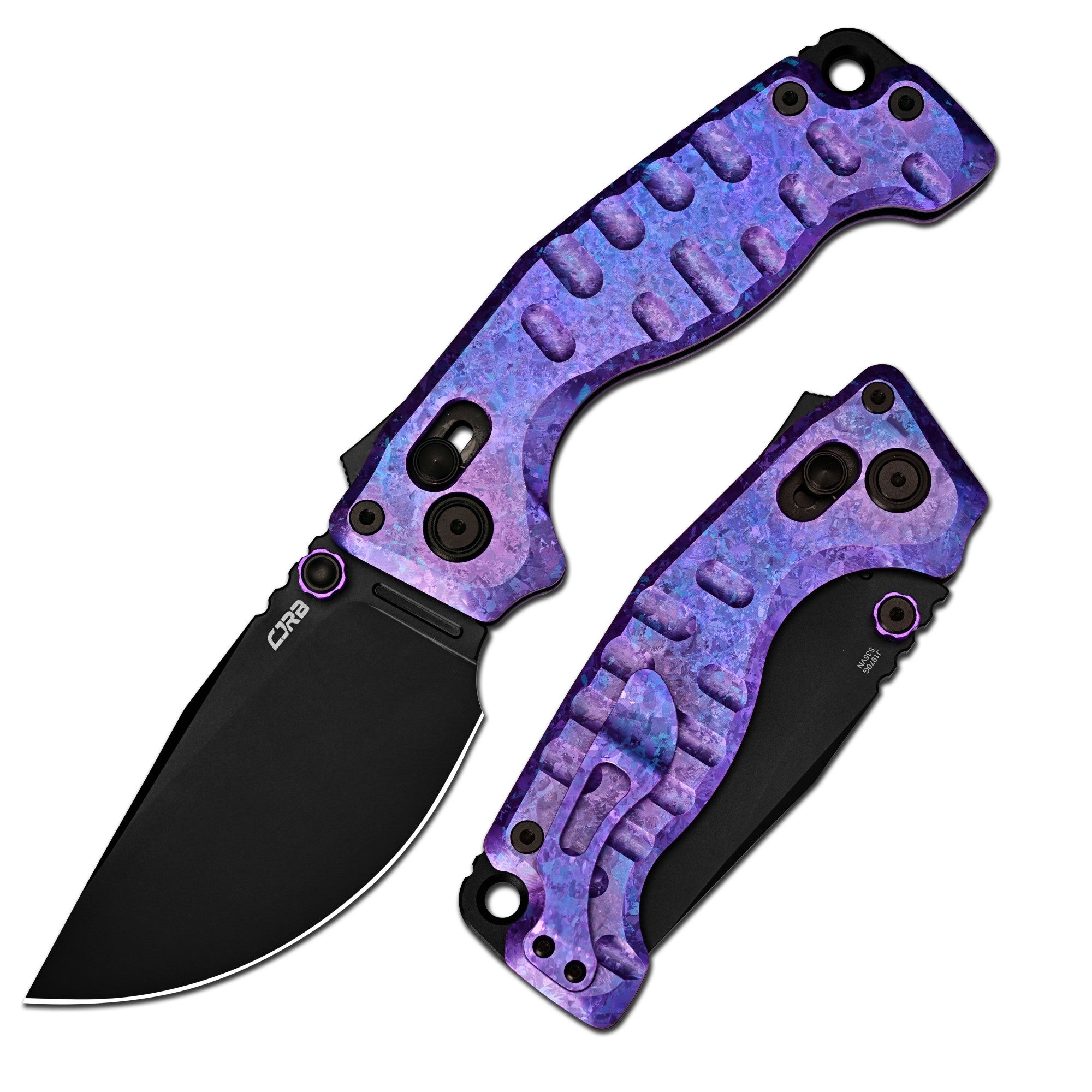 CJRB Doubletap Thumb Stud & Recoil Lock V2 Tatical Knife Crystal Titanium Handle(3.86'' CPM S35VN Steel Black PVD Coating Blade) J1970-CPU