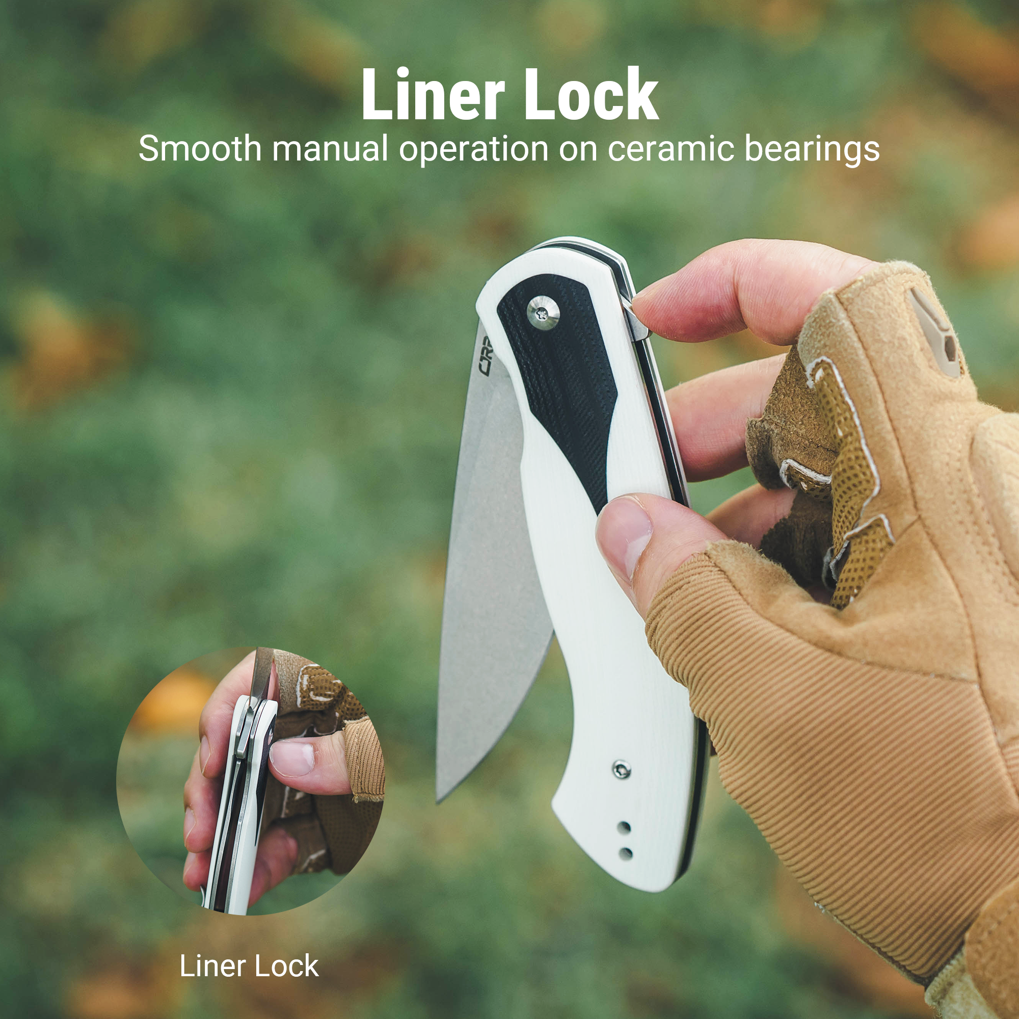 CJRB Rodayo Flipper & Liner Lock Folding Knife White G10 Handle (3.78'' Stone Wash AR-RPM9 Steel Blade) J1972-WBK
