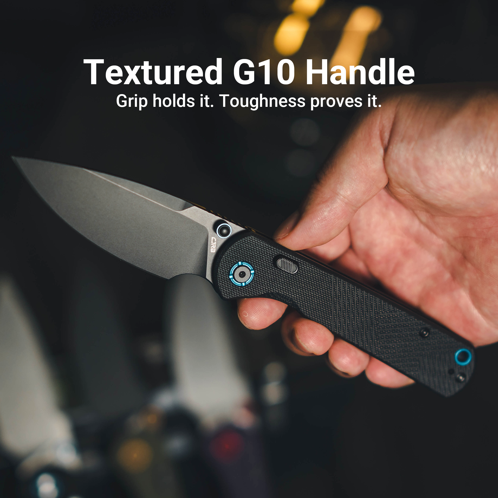 CJRB Latitude Thumb Stud & Top Liner Lock EDC Knife Black CNC G10 Textured Handle(3.47'' AR-RPM9 Steel Black PVD Coating Blade) J1975-BBK