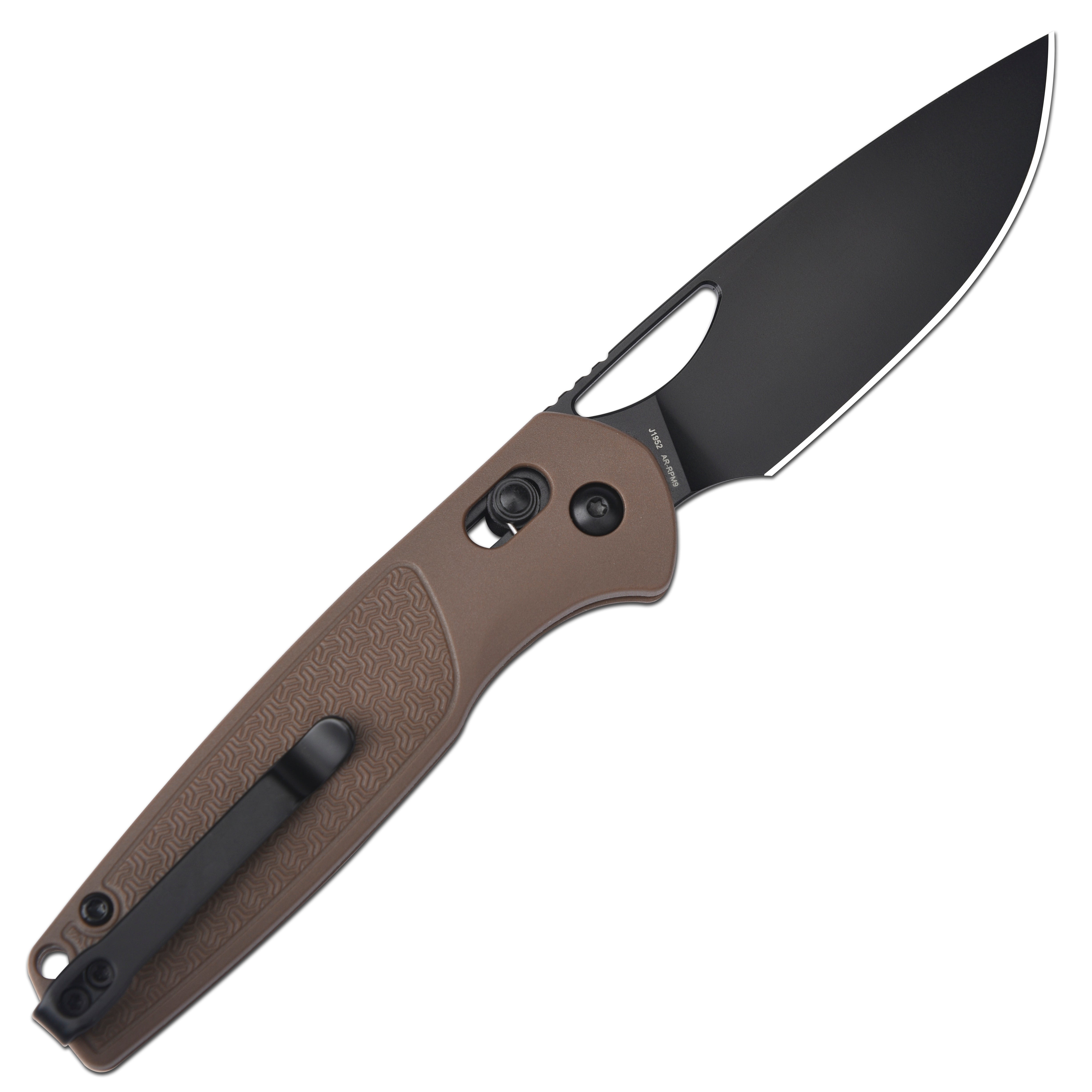 CJRB Acacia J1952 AR-RPM9 Blade Steel FRN Handle Folding Knives - Black PVD Blade/Brown FRN Handle (J1952-BBN)