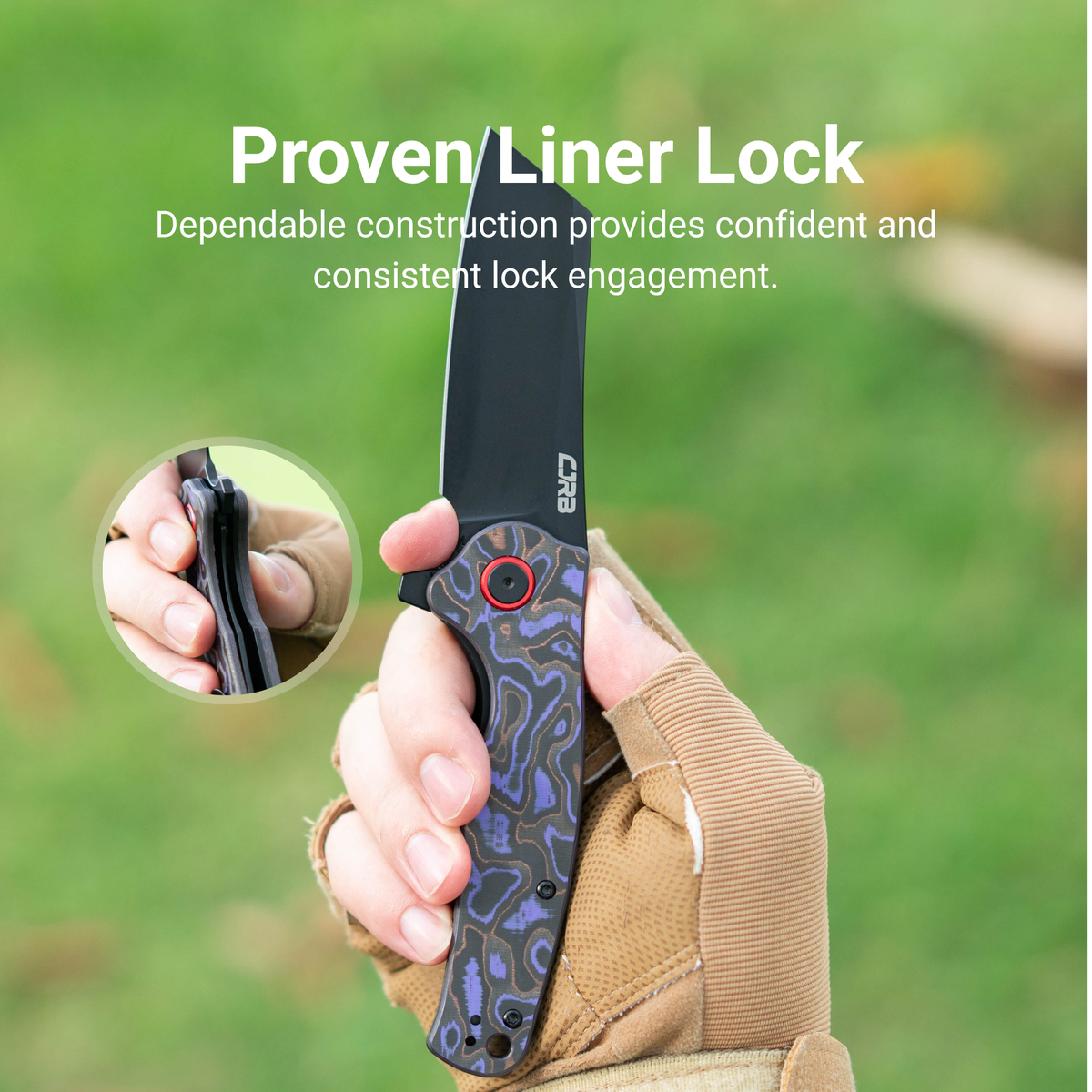 CJRB Crag Flipper & Liner Lock Folding Knife Purple Fat Carbon Handle (3.43'' 14C28N Steel Black PVD Coating Blade) J1904-PUCF (Exclusive)