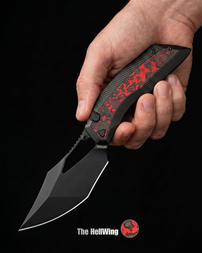 Artisan Cutlery The HellWing | All Black Ti with Red Fatcarbon Inlay - Product view 2