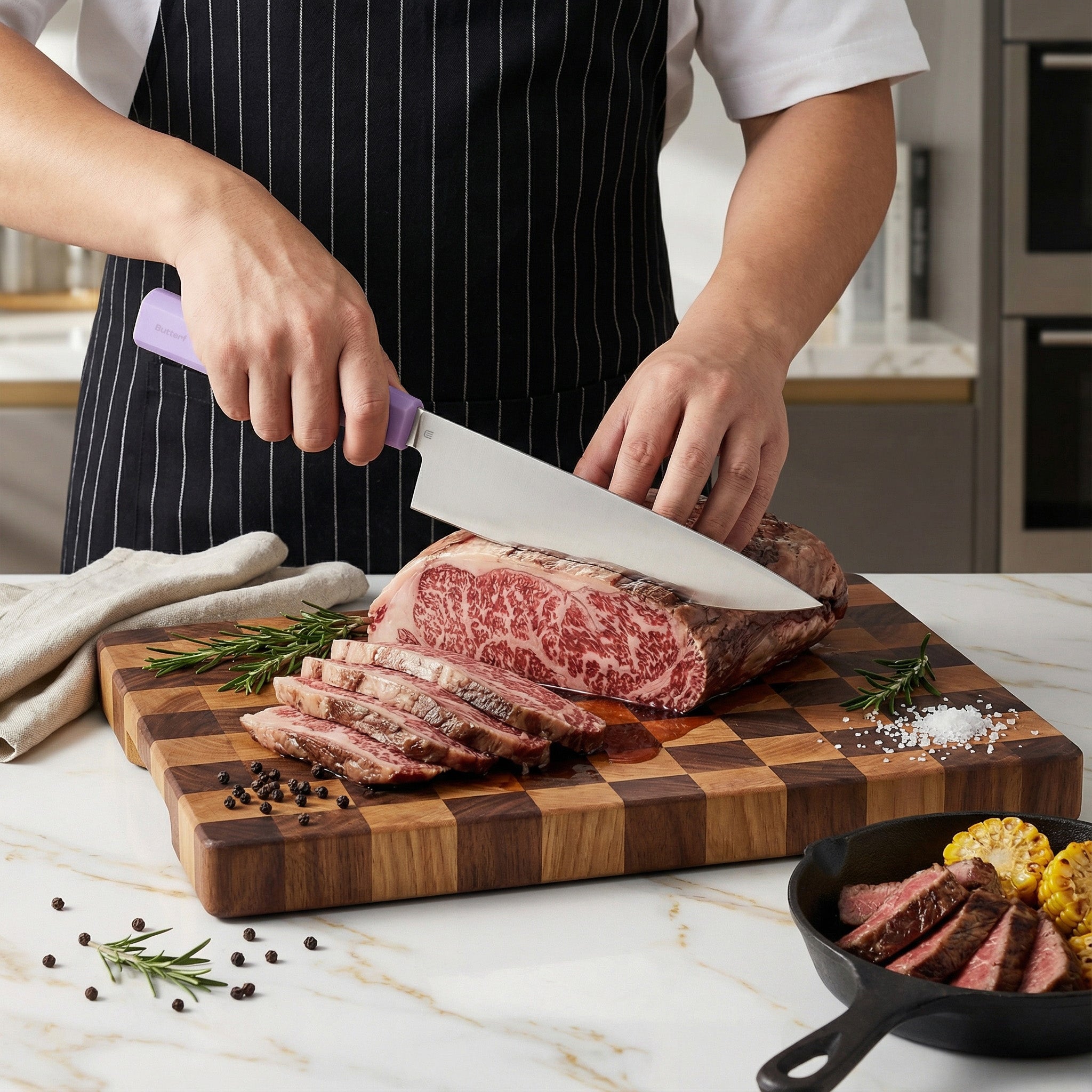 Butterfork Purest 8” Chef's Knife, AR-RPM9 Stainless Steel, Replaceable ABS Handle, Mist Violet