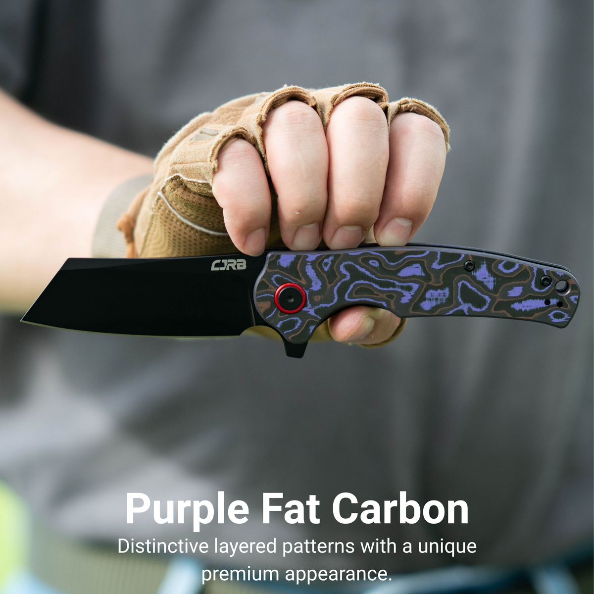 CJRB Crag Flipper & Liner Lock Folding Knife Purple Fat Carbon Handle (3.43'' 14C28N Steel Black PVD Coating Blade) J1904-PUCF (Exclusive)
